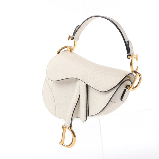Dior Saddle Mini Bag Leather Handbag in Ecru