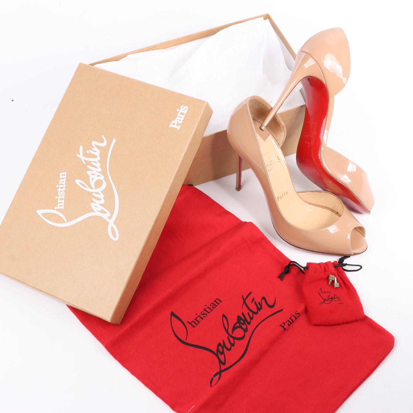 Escarpins Christian Louboutin Demi You 100 en cuir verni beige, pointure 38