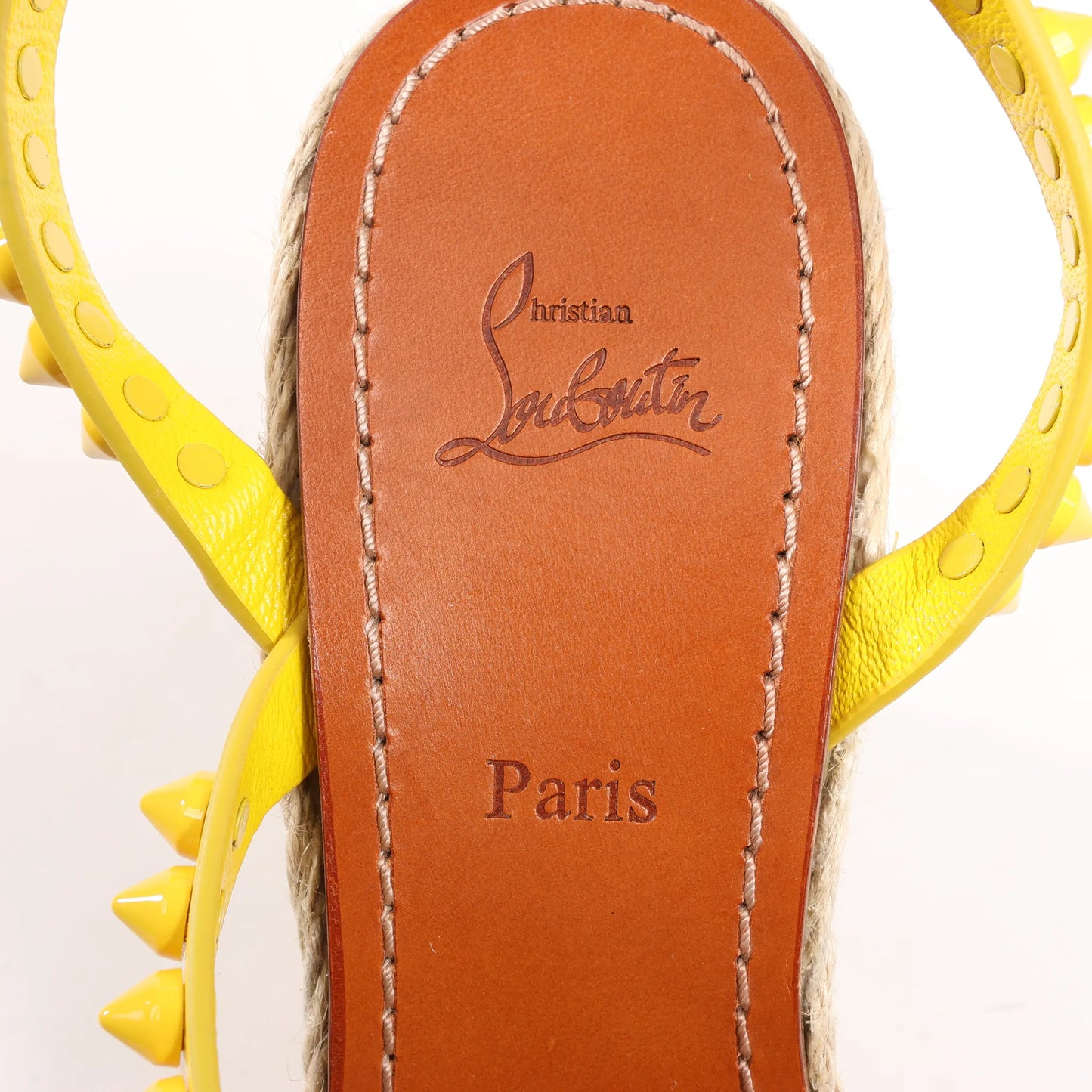 Christian Louboutin MAFALDINA ZEPPA Patent Leather Spike Studs Wedge Sole Espadrilles Sandals in Yellow, Size 39 EU
