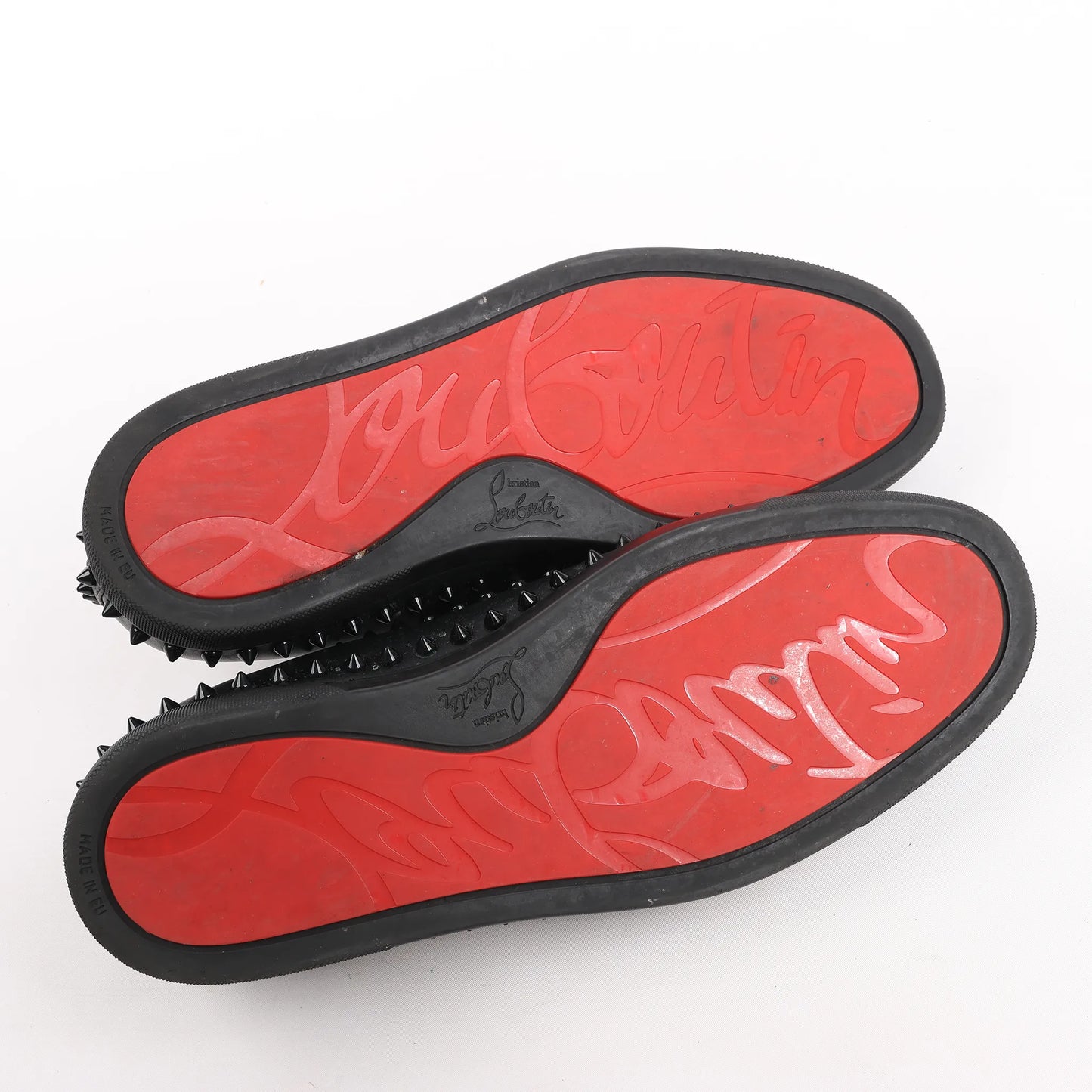 Christian Louboutin Spike Studs Leather Slip-On Sneakers in Black, Size 42 EU