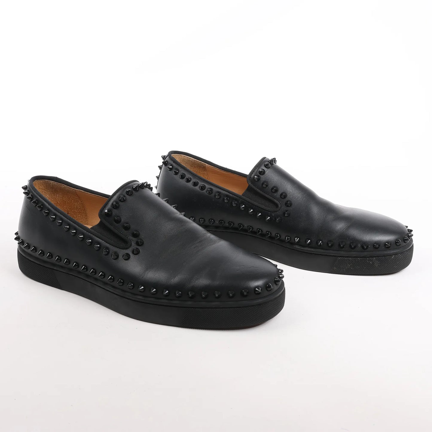 Christian Louboutin Spike Studs Leather Slip-On Sneakers in Black, Size 42 EU