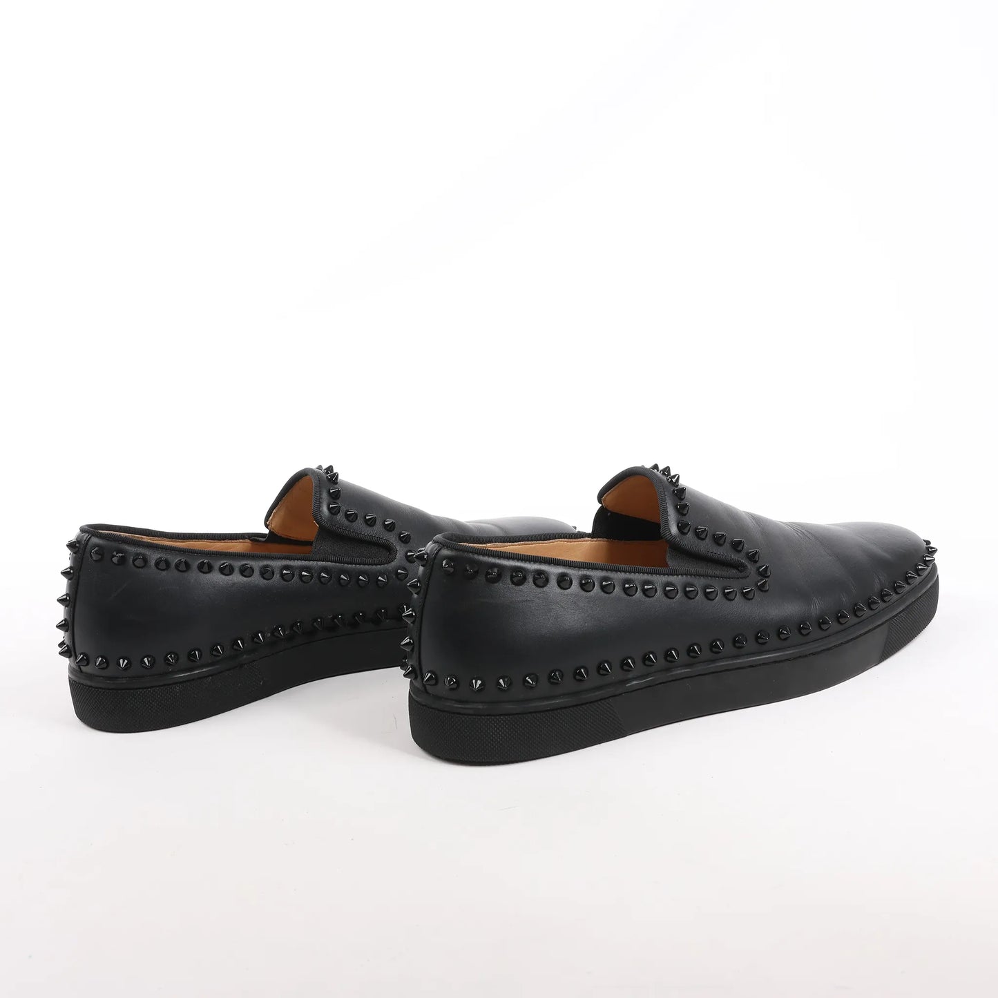 Christian Louboutin Spike Studs Leather Slip-On Sneakers in Black, Size 42 EU