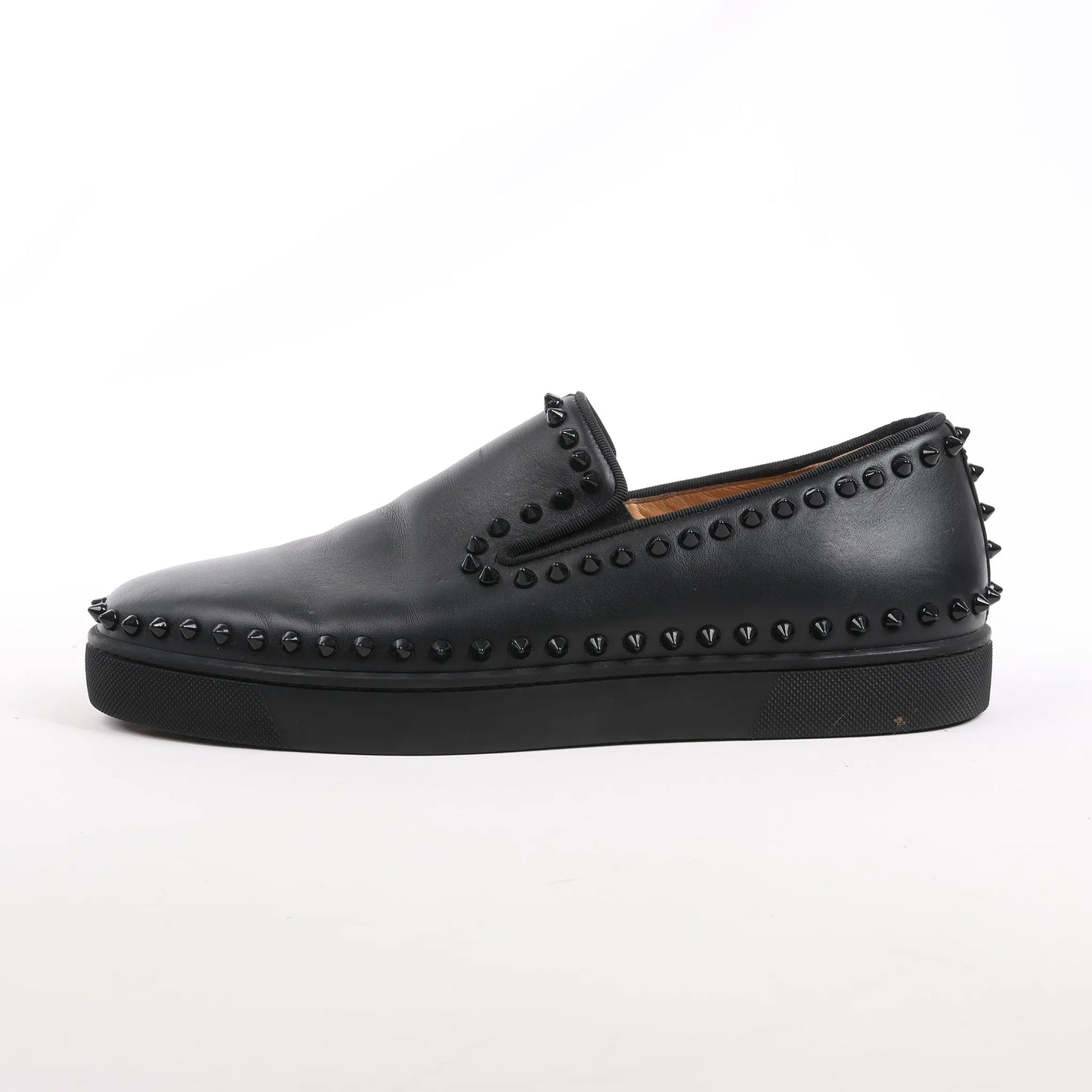 Christian Louboutin Spike Studs Leather Slip-On Sneakers in Black, Size 42 EU