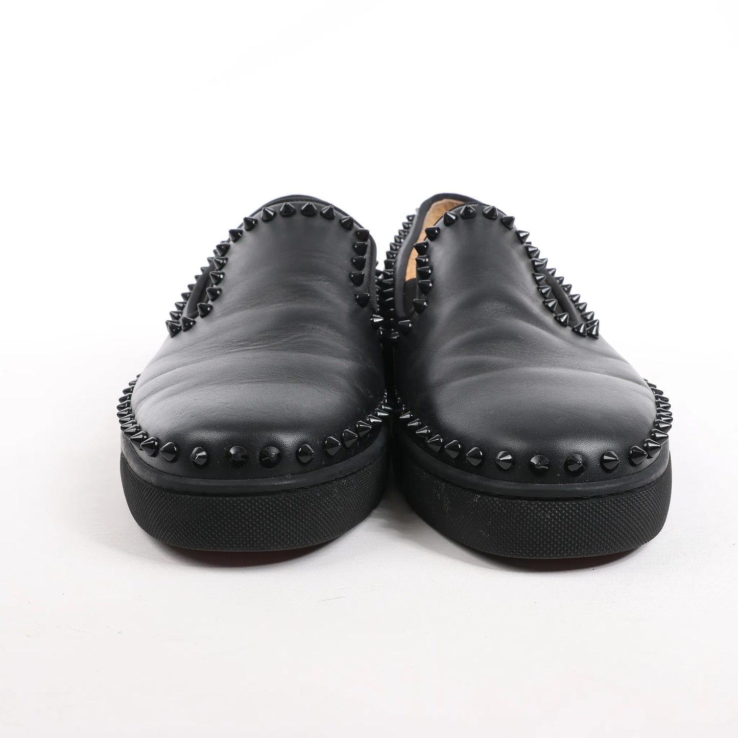Christian Louboutin Spike Studs Leather Slip-On Sneakers in Black, Size 42 EU