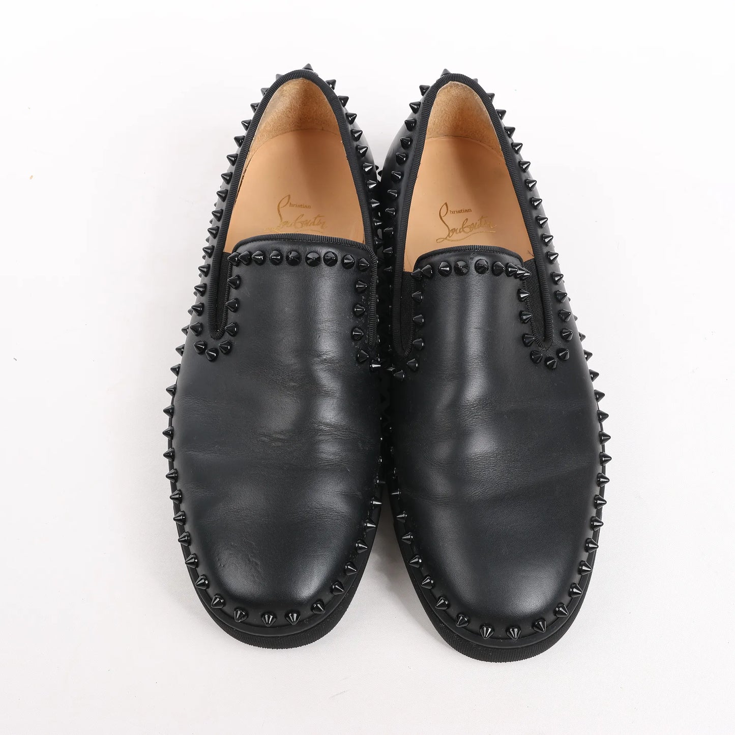 Christian Louboutin Spike Studs Leather Slip-On Sneakers in Black, Size 42 EU