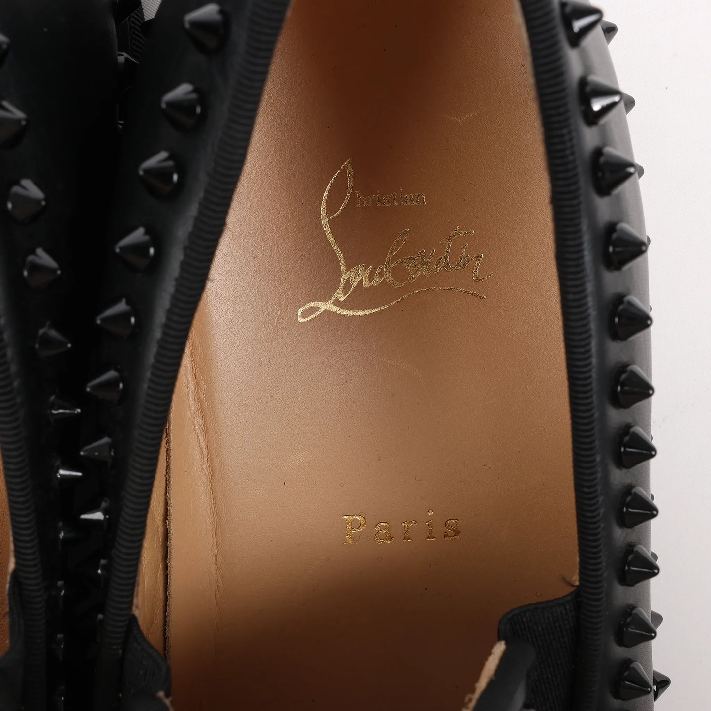 Christian Louboutin Spike Studs Leather Slip-On Sneakers in Black, Size 42 EU