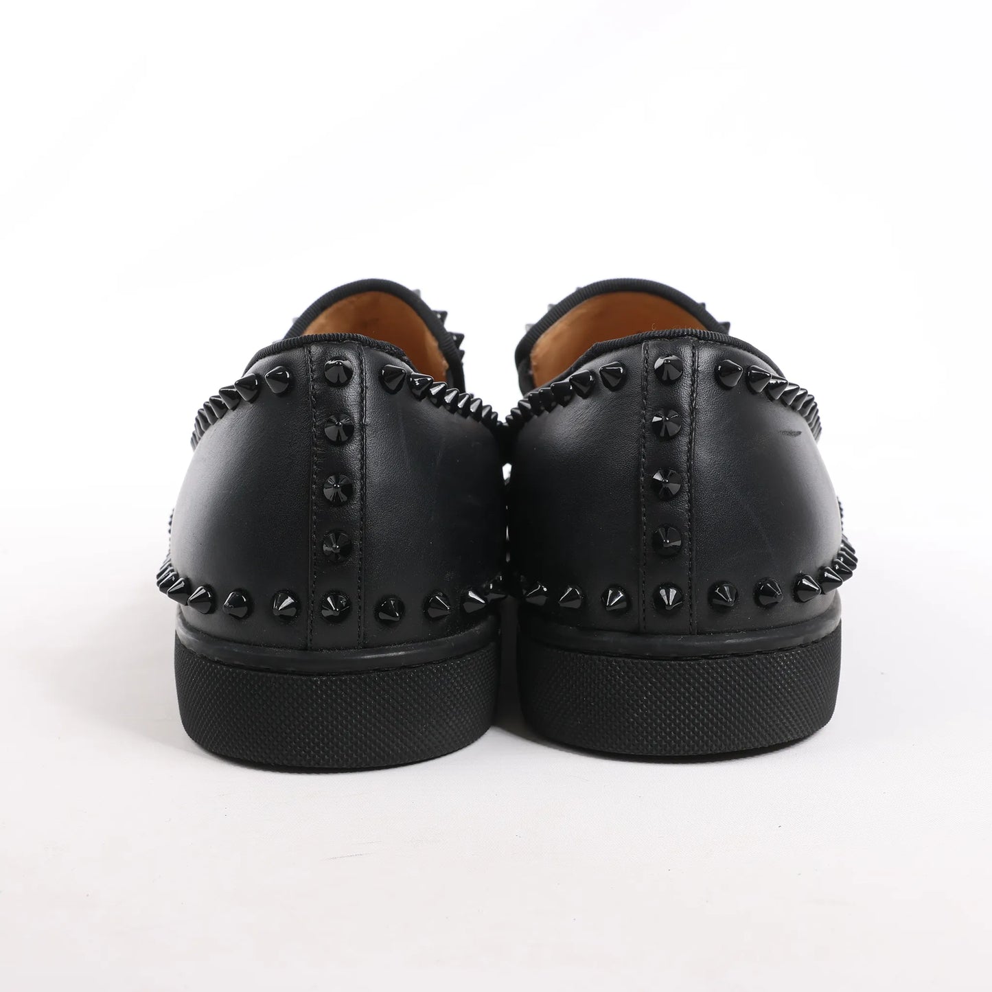 Christian Louboutin Spike Studs Leather Slip-On Sneakers in Black, Size 42 EU