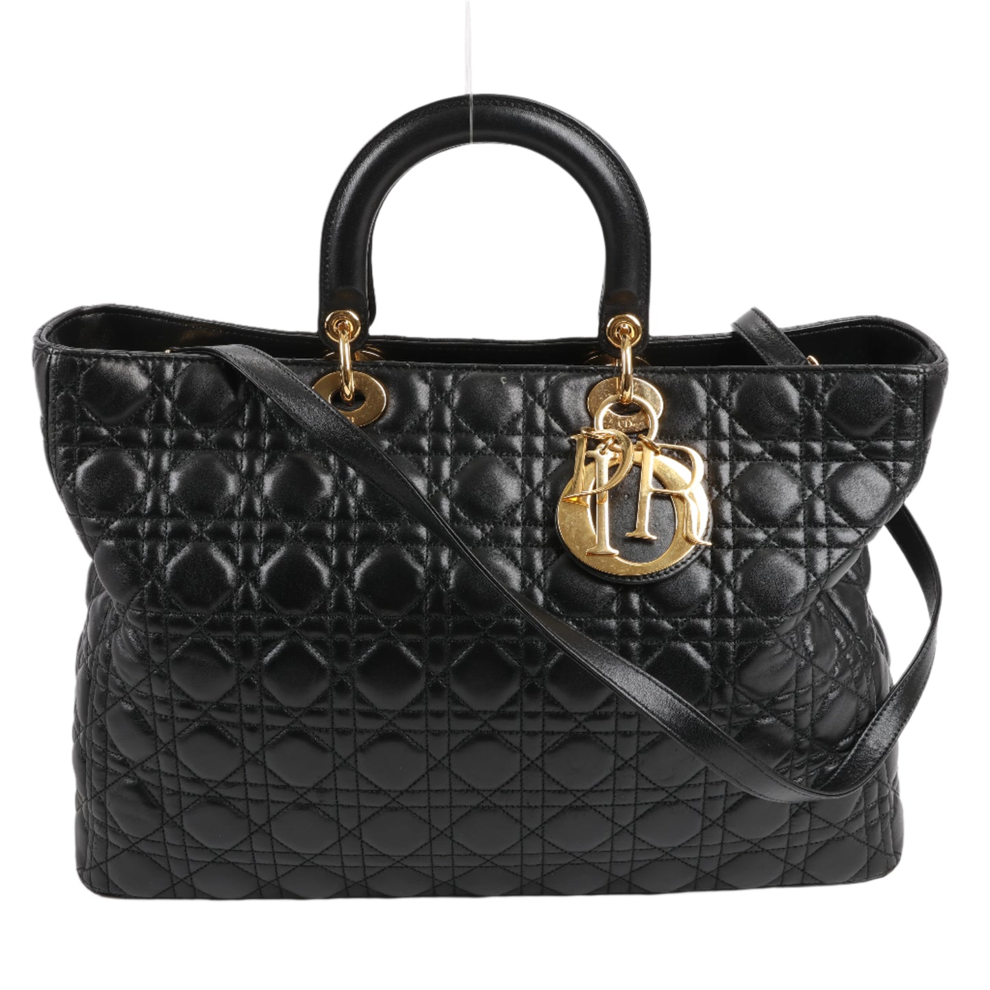 Christian Dior Lady Dior Large Cannage Leather 2Way Handbag in Black