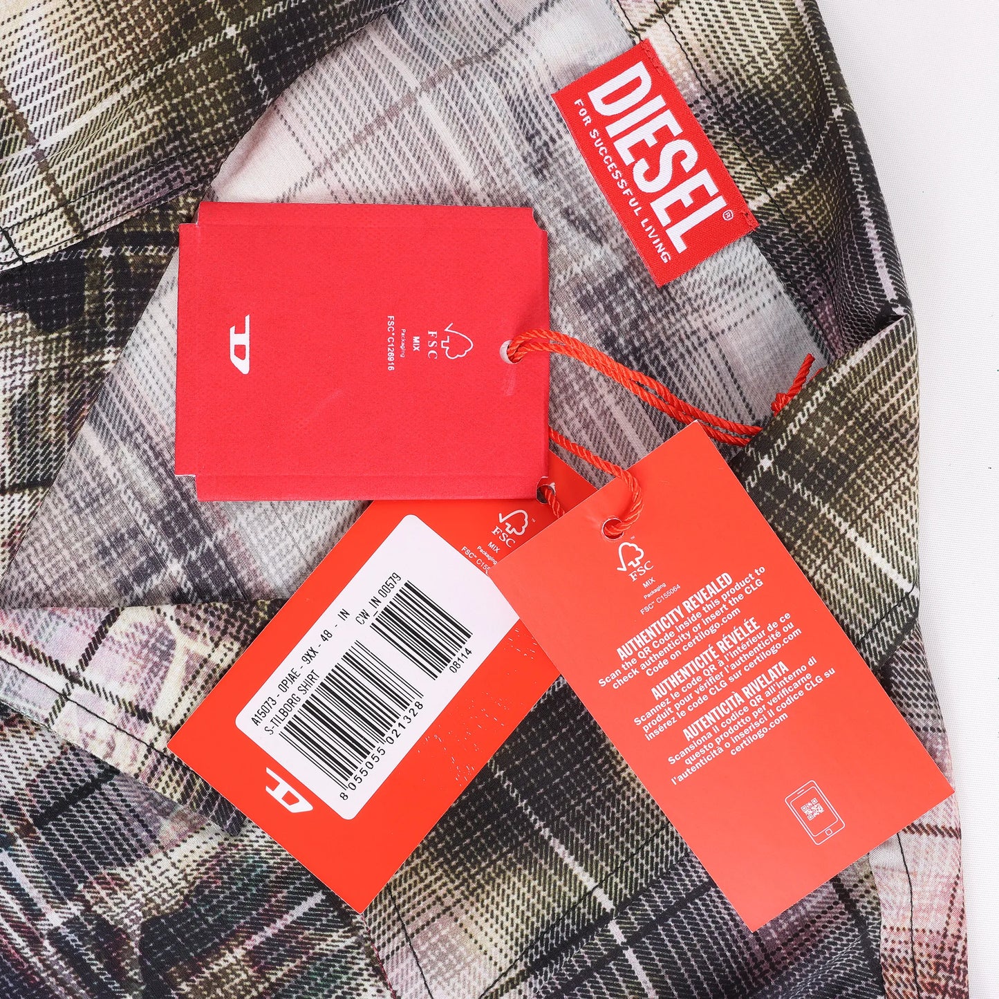 DIESEL Short-Sleeve Check Shirt With Poster Print in Multicolor, Size 48 IT