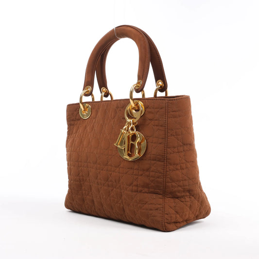 Dior Lady Dior Cannage Nylon Handbag in Brown