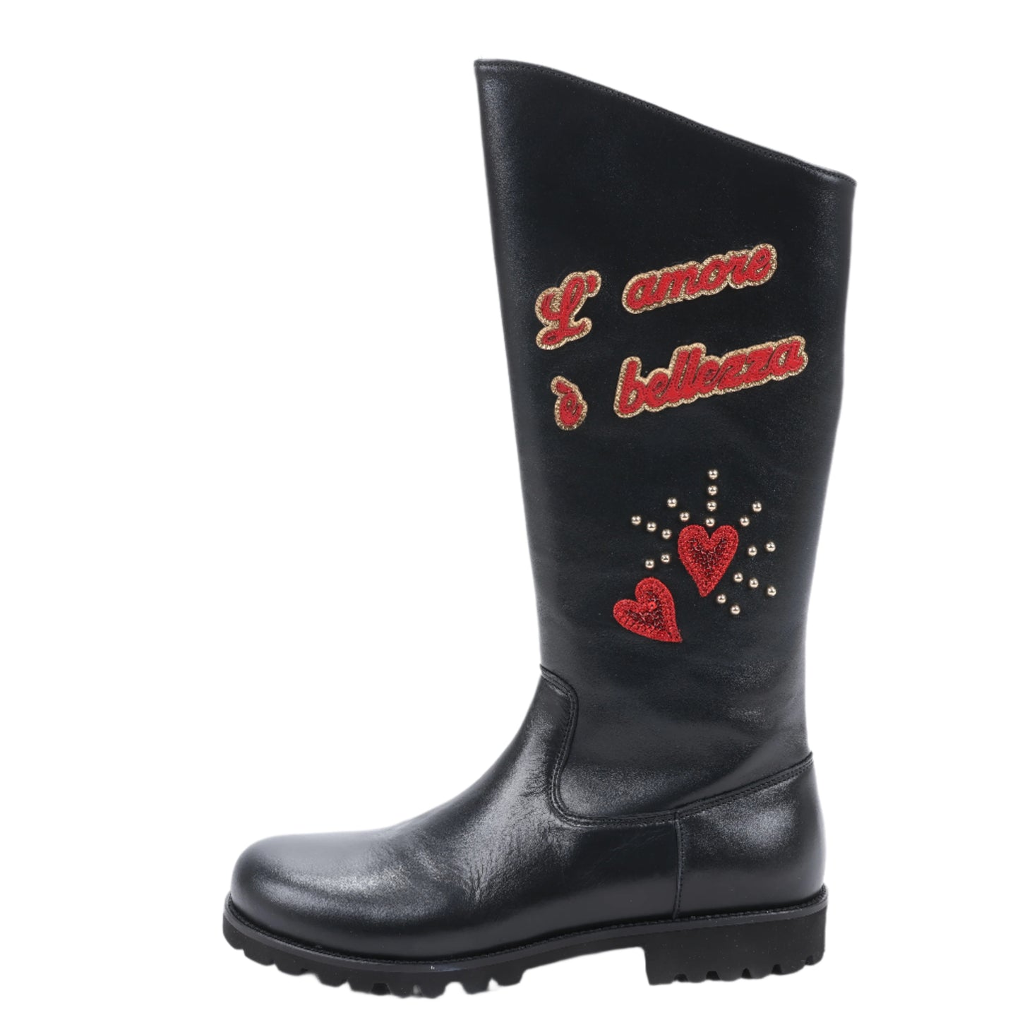 Bottes en cuir Dolce & Gabbana noires et rouges avec patch à paillettes, taille 37 EU