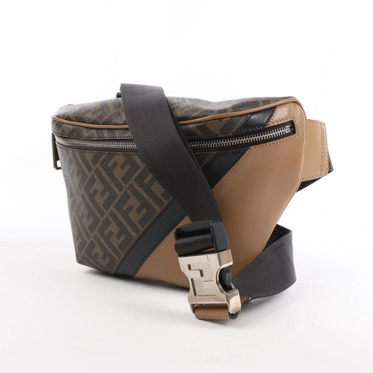 Fendi Diagonal Bi-Color Belt Bag in Tobacco Moro Sand Black