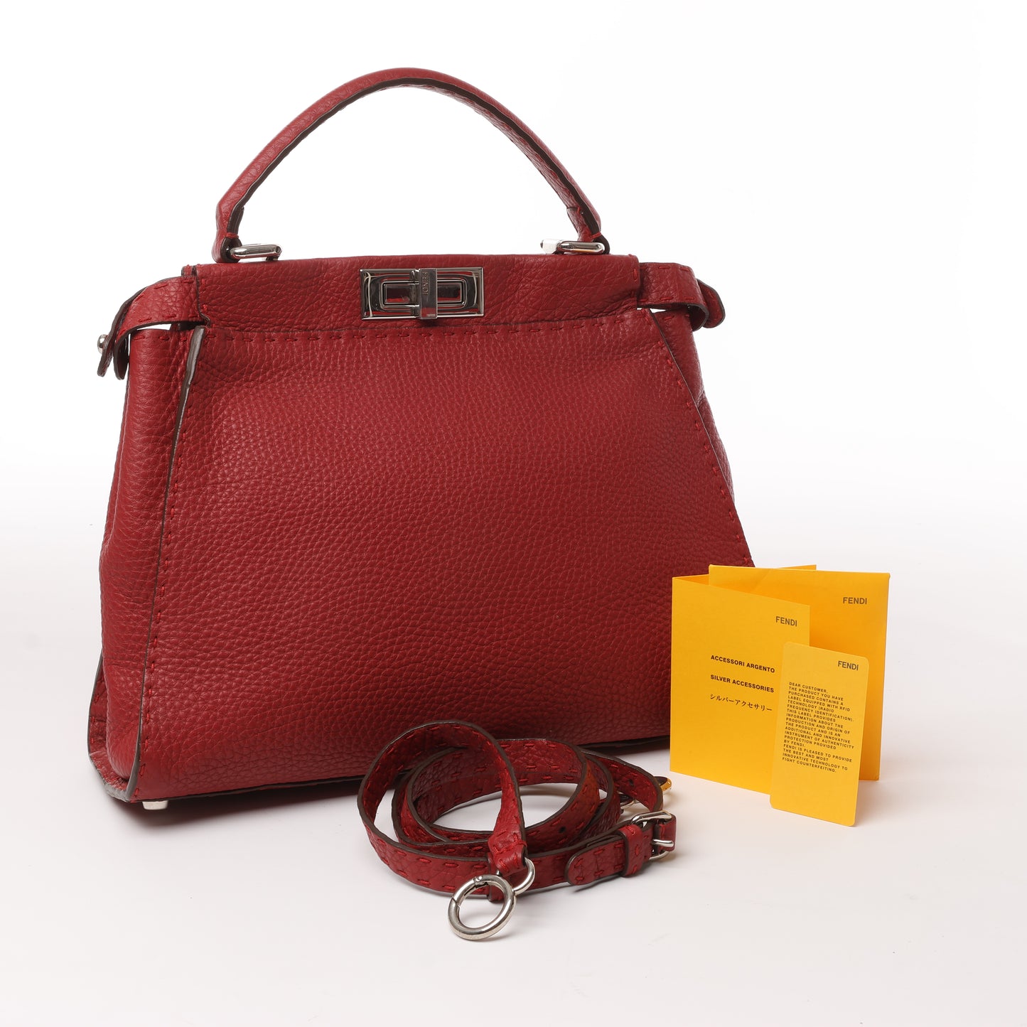Fendi Peekaboo Regular Selleria Leather 2way Handbag in Red 8BN226