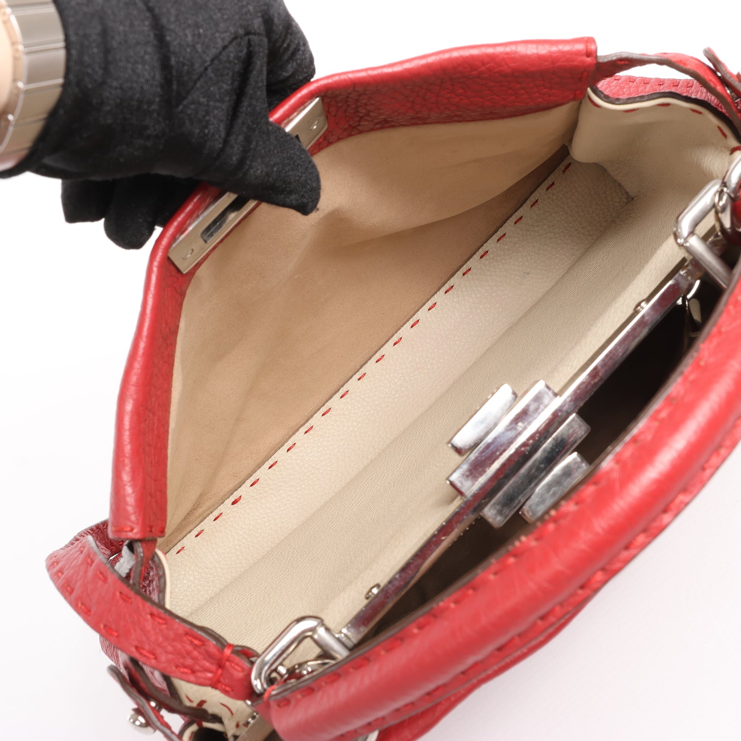 Fendi Peekaboo Regular Selleria Leather 2way Handbag in Red 8BN226