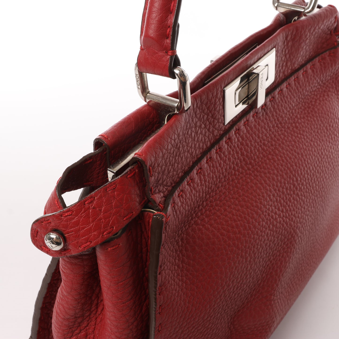Fendi Peekaboo Regular Selleria Leather 2way Handbag in Red 8BN226