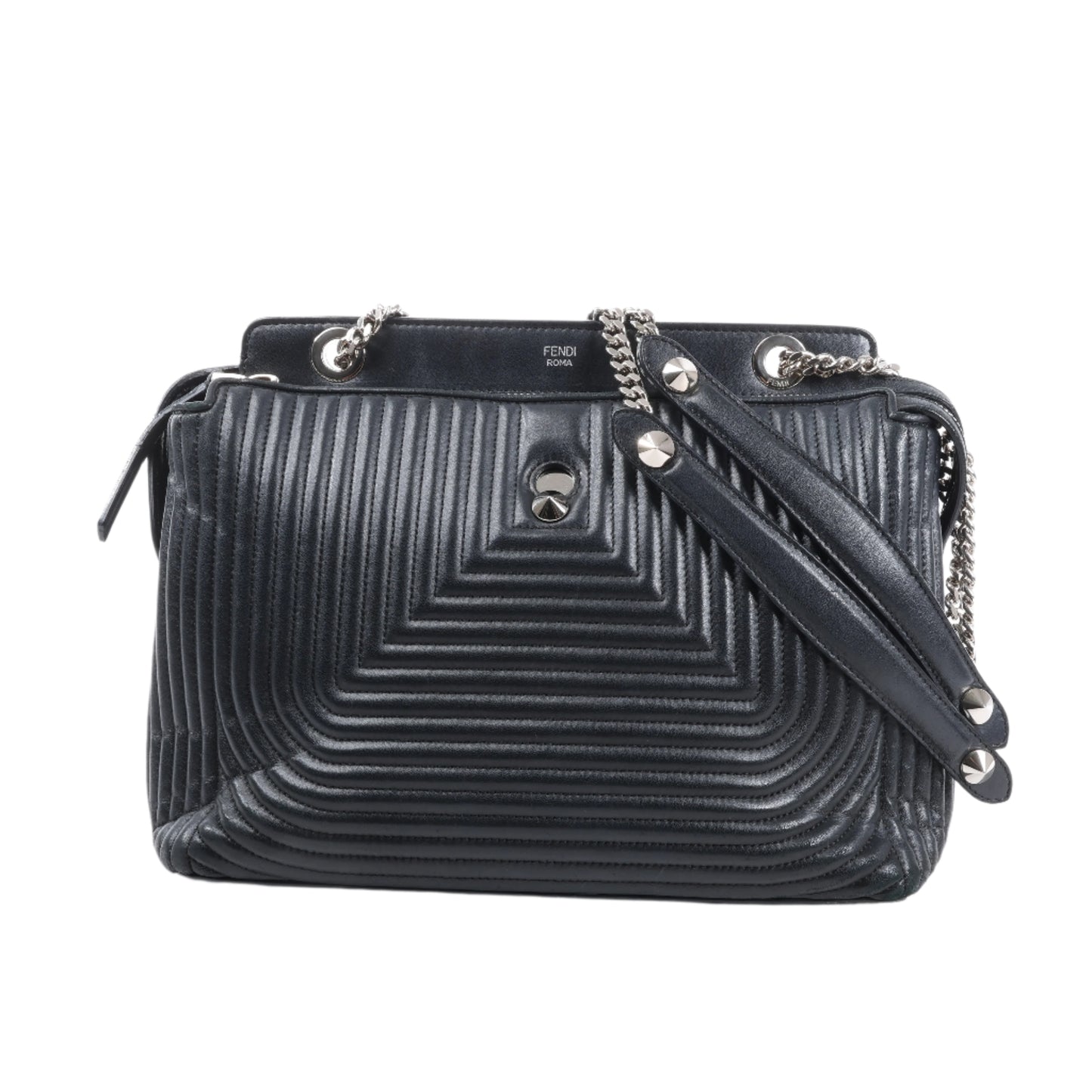 Fendi Dotcom Leather Chain Semi Shoulder Bag in Black
