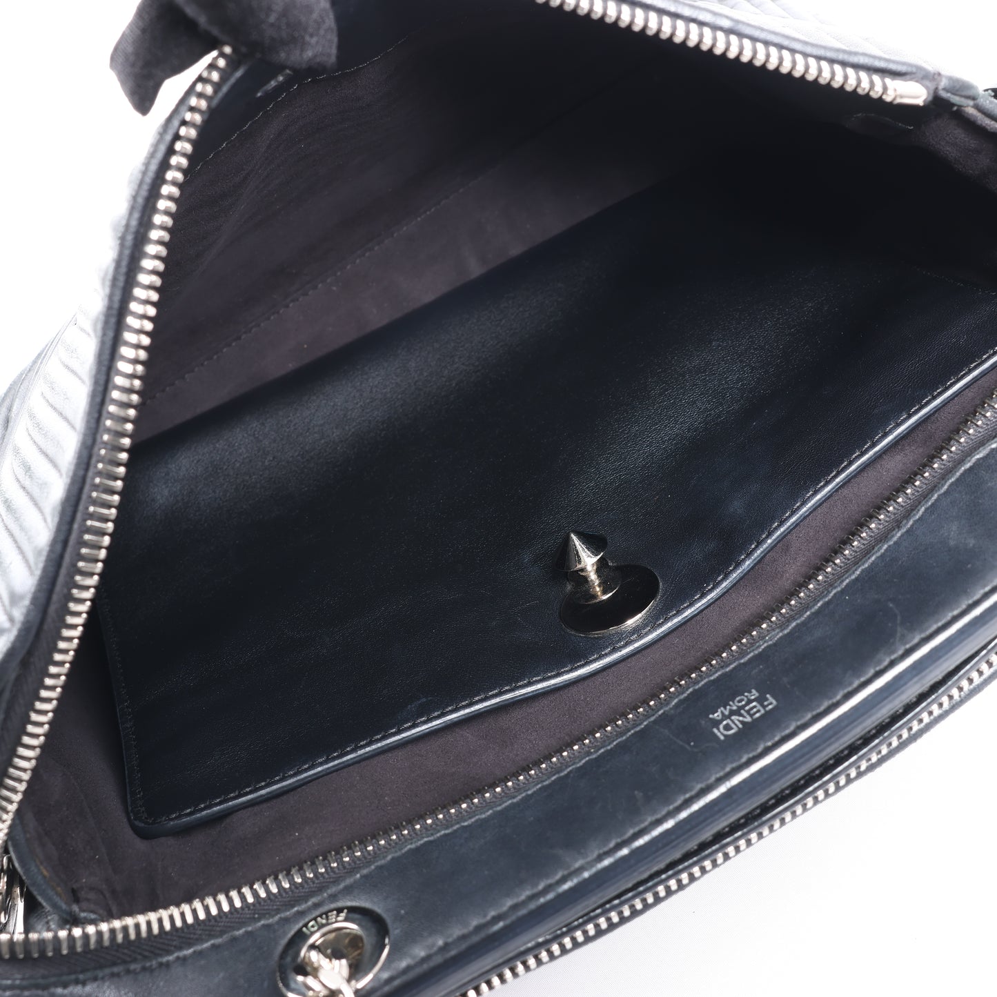 Fendi Dotcom Leather Chain Semi Shoulder Bag in Black