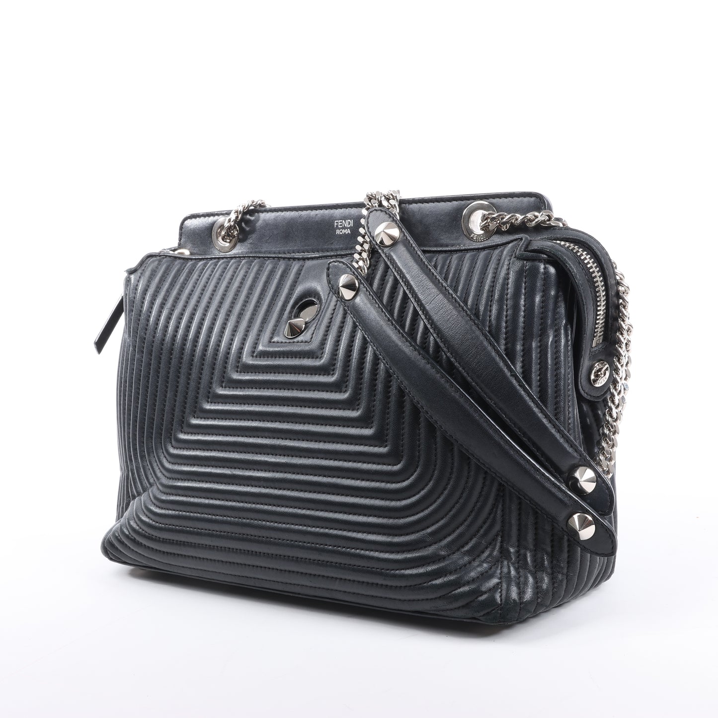 Fendi Dotcom Leather Chain Semi Shoulder Bag in Black