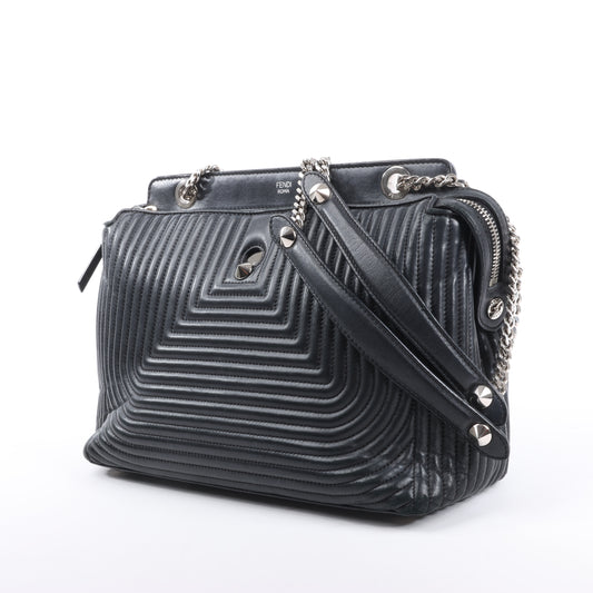 Sac semi-épaule Fendi Dotcom en cuir noir avec chaîne