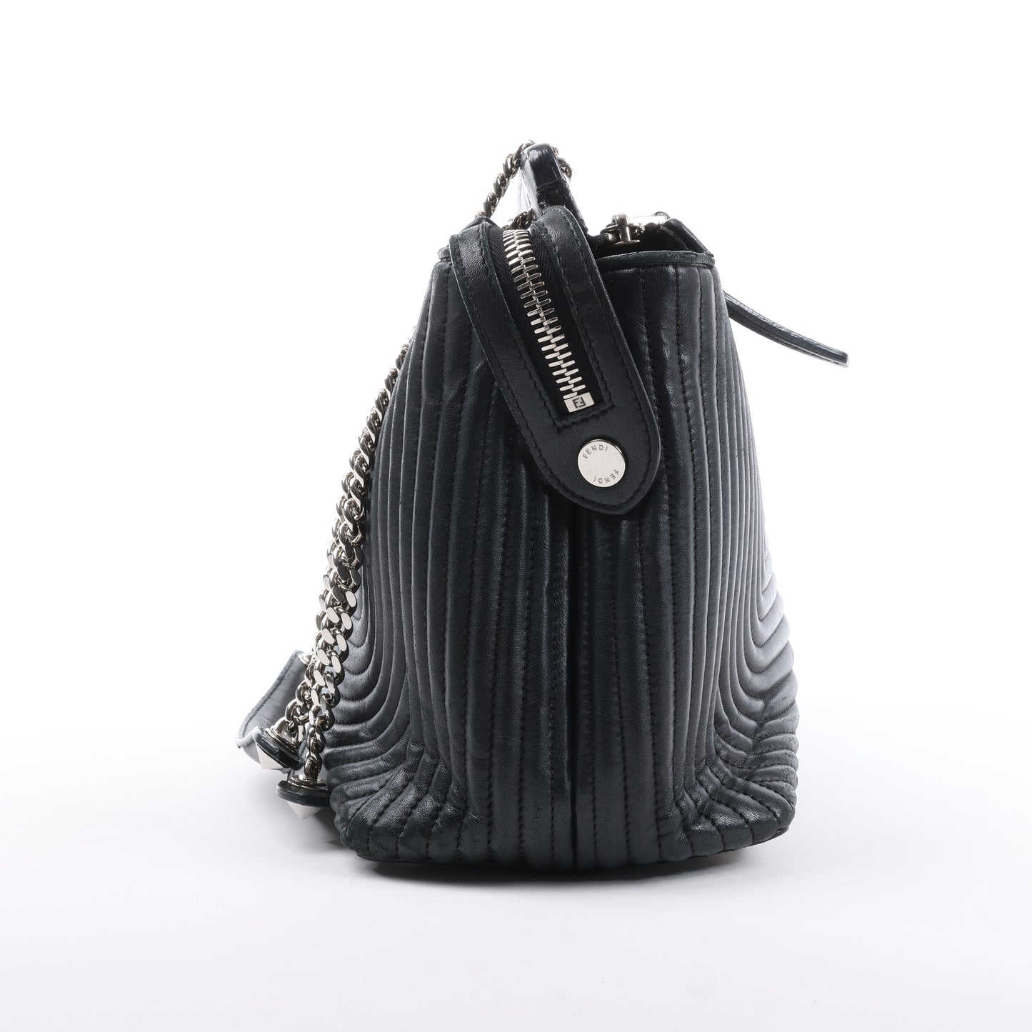 Fendi Dotcom Leather Chain Semi Shoulder Bag in Black