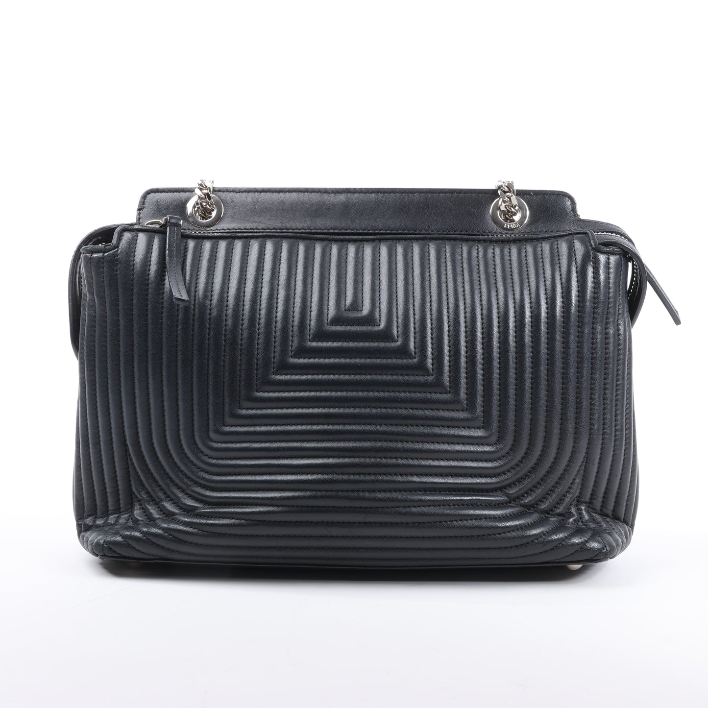 Fendi Dotcom Leather Chain Semi Shoulder Bag in Black