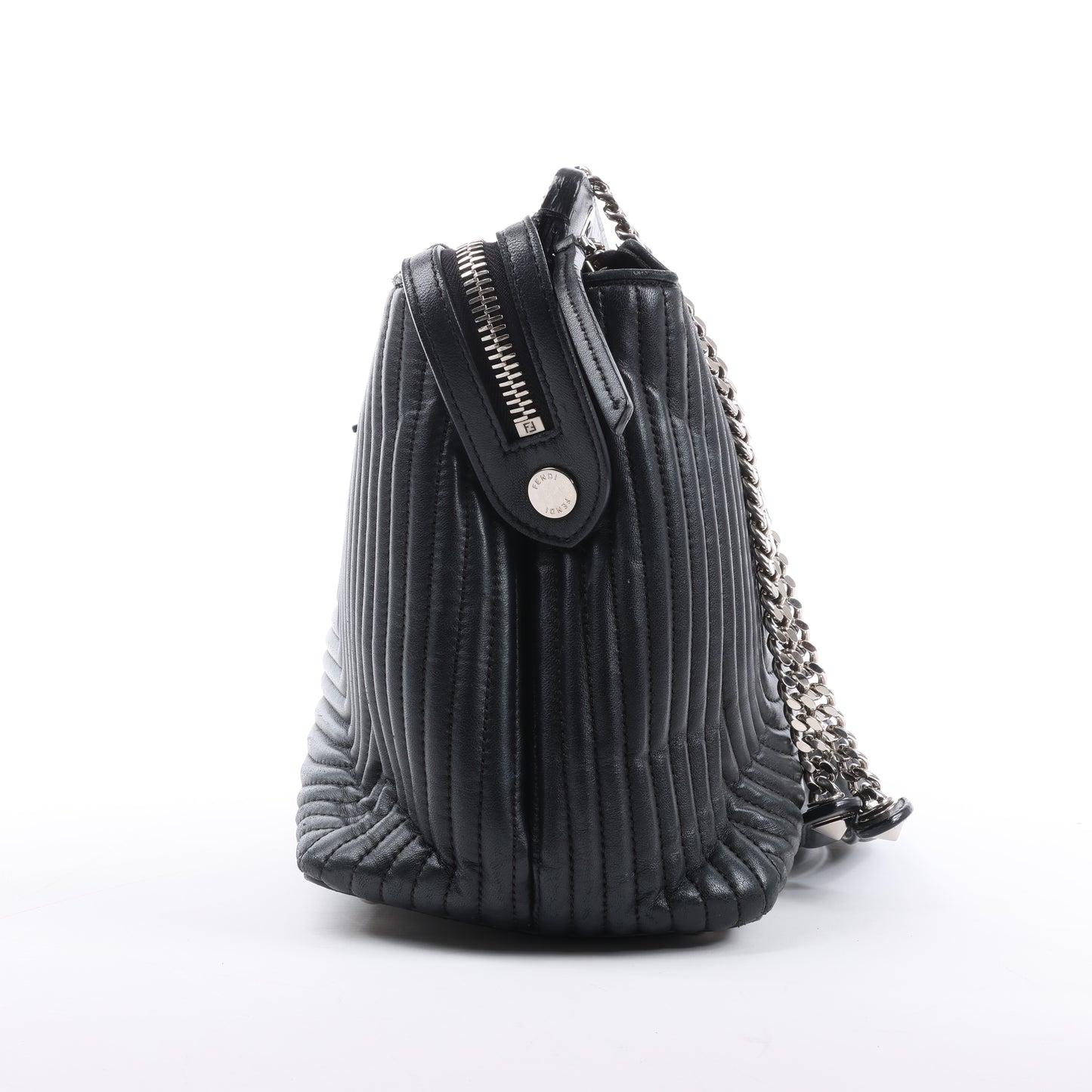 Fendi Dotcom Leather Chain Semi Shoulder Bag in Black