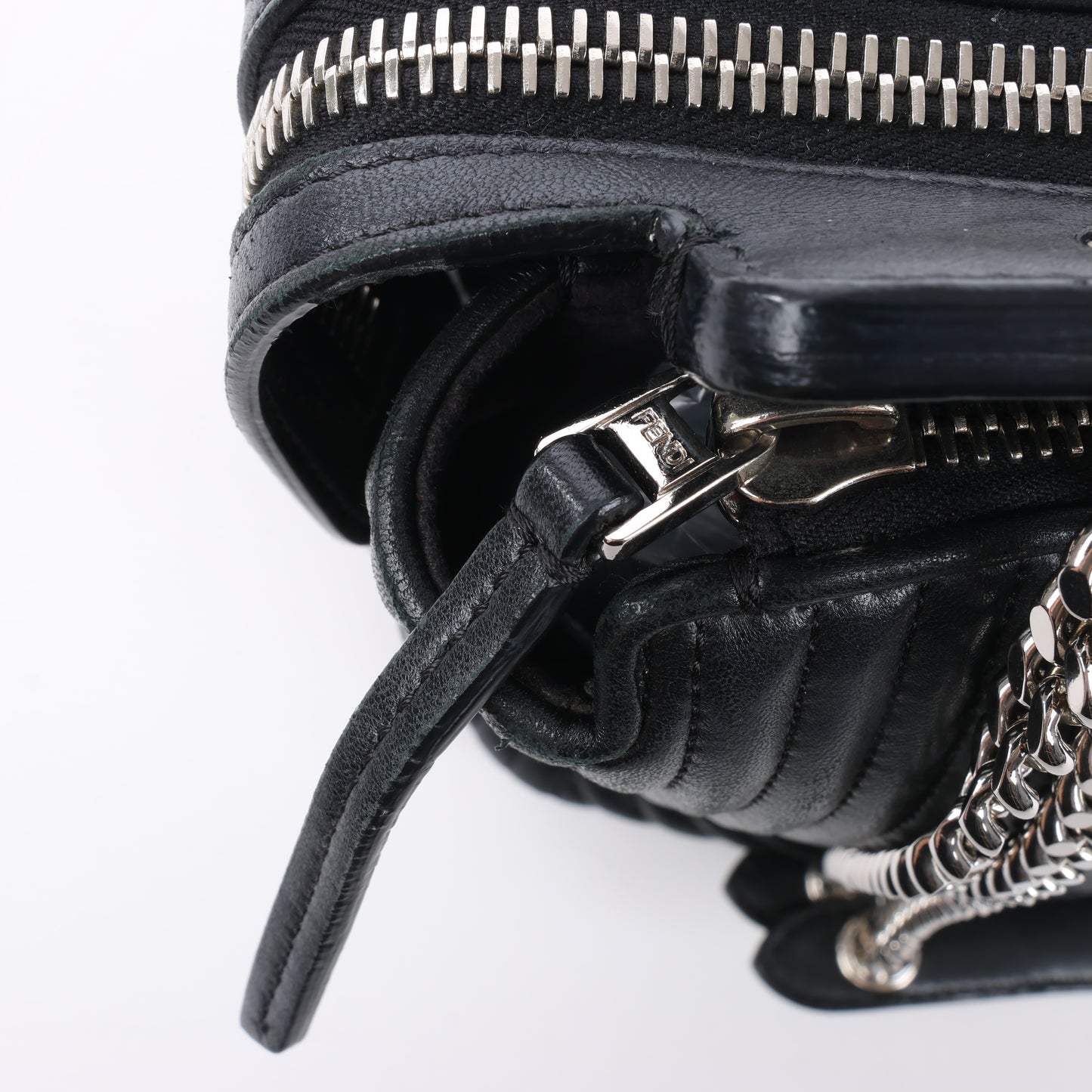Fendi Dotcom Leather Chain Semi Shoulder Bag in Black