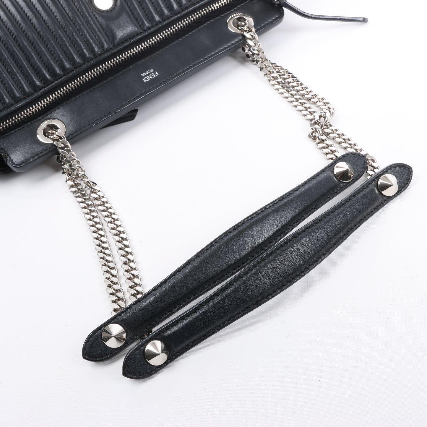 Fendi Dotcom Leather Chain Semi Shoulder Bag in Black