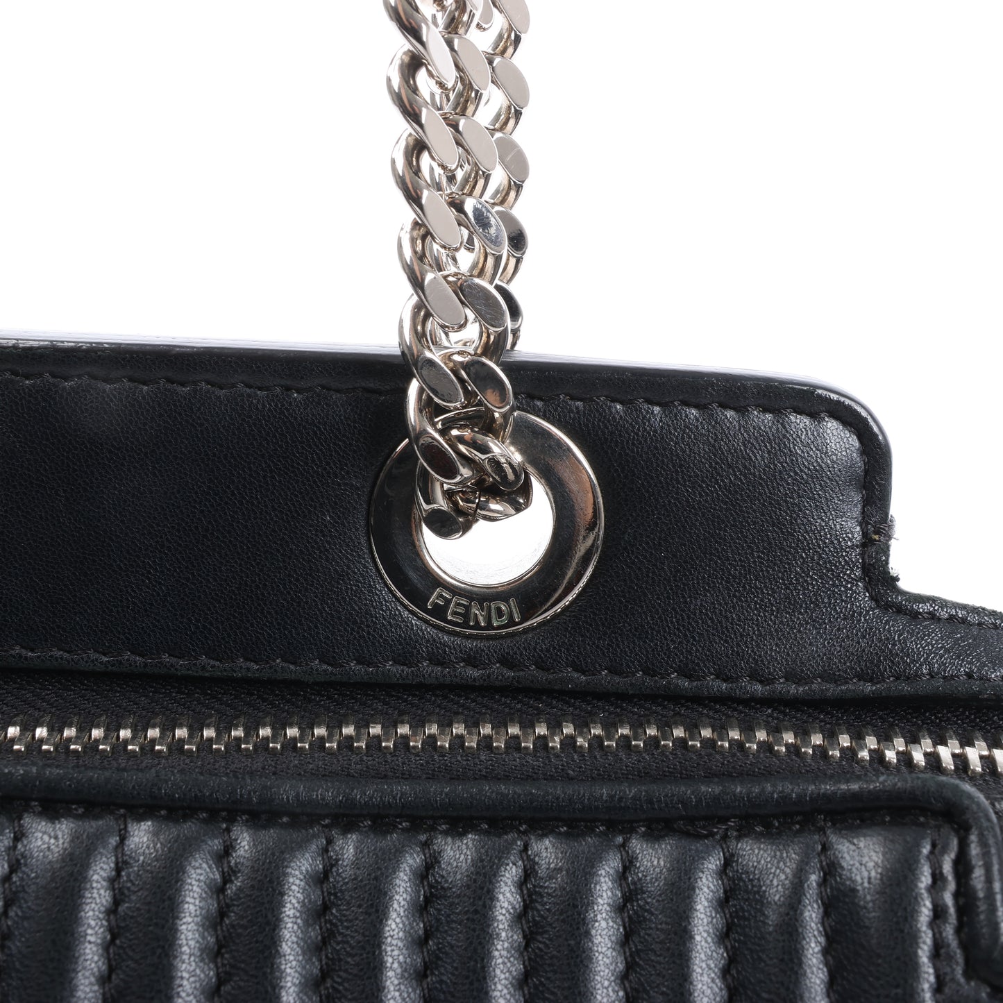 Fendi Dotcom Leather Chain Semi Shoulder Bag in Black