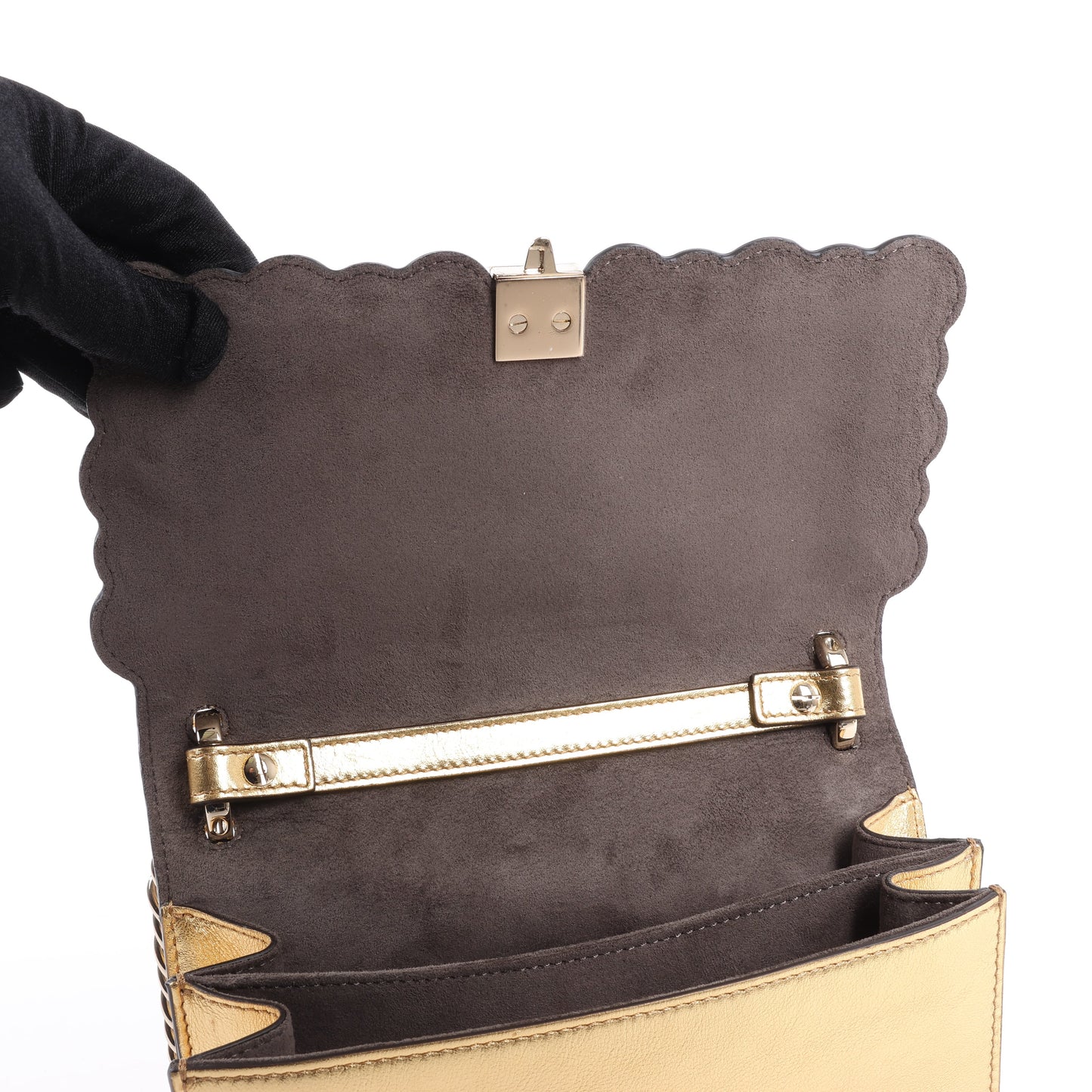 Sac à bandoulière en cuir FENDI Mini Kan I avec chaîne, doré 8M0381