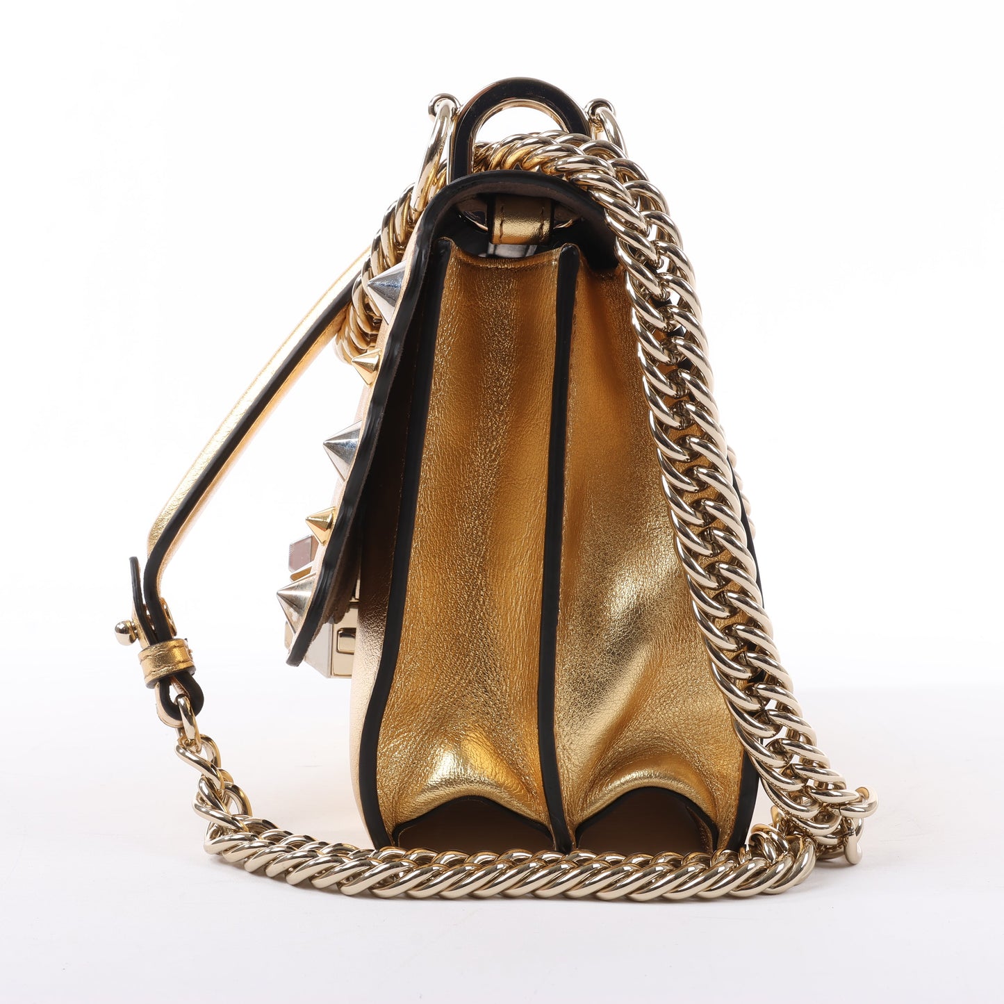 Sac à bandoulière en cuir FENDI Mini Kan I avec chaîne, doré 8M0381