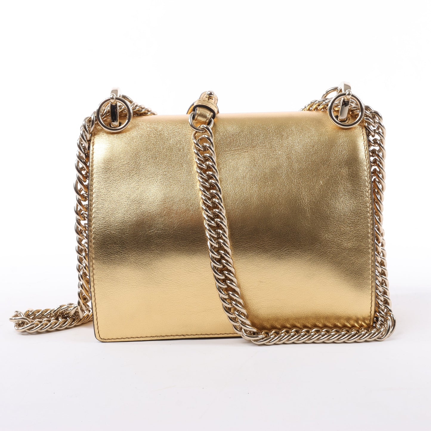 Sac à bandoulière en cuir FENDI Mini Kan I avec chaîne, doré 8M0381