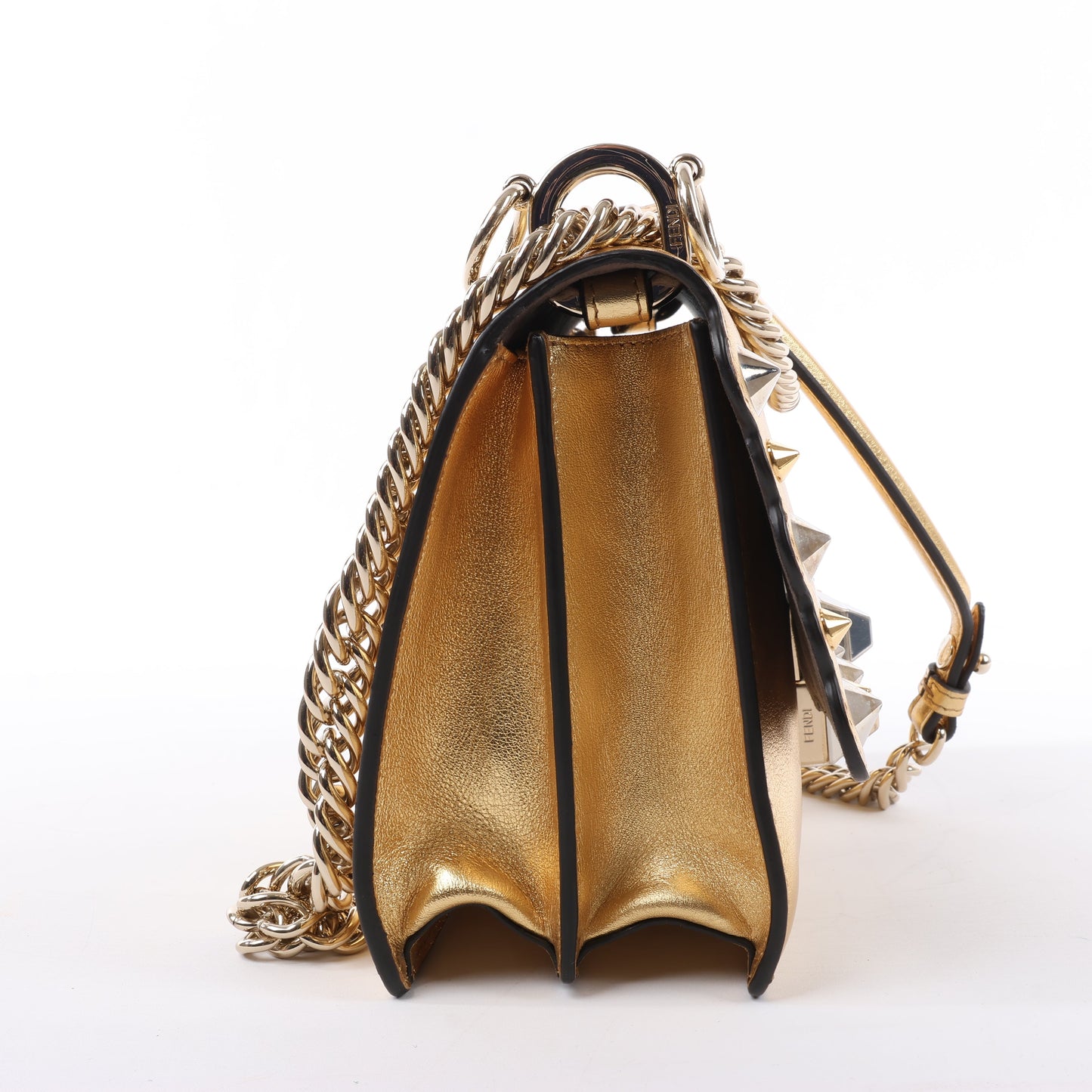 Sac à bandoulière en cuir FENDI Mini Kan I avec chaîne, doré 8M0381
