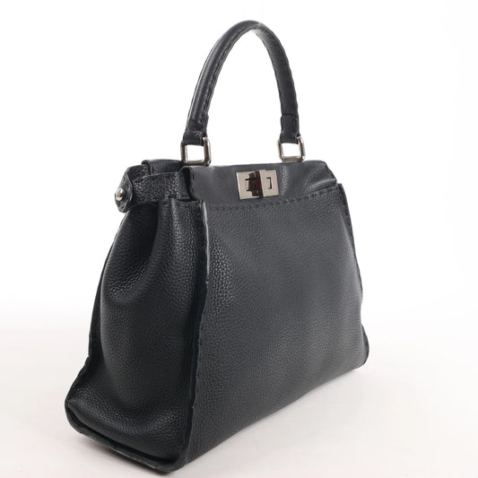 Sac à main Fendi Peekaboo Regular Selleria en cuir noir 8BN226
