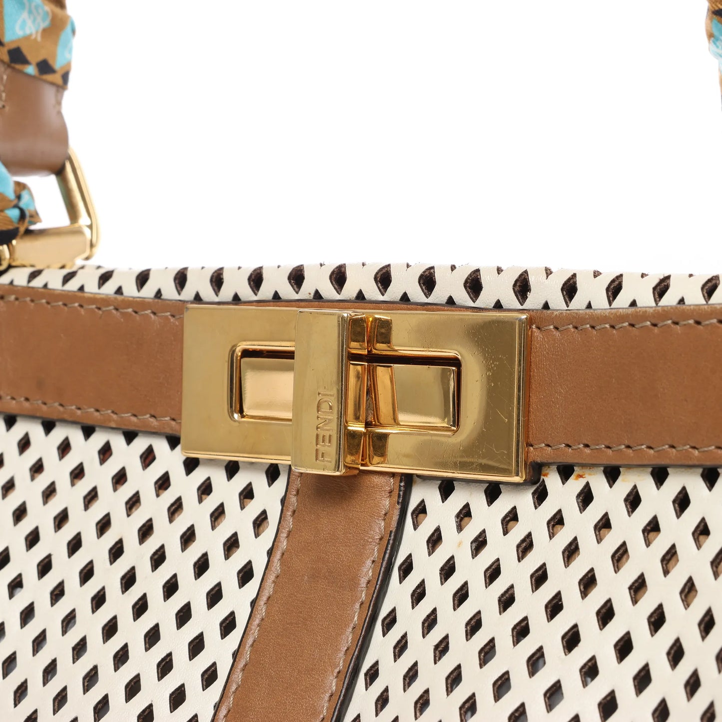 Fendi Peekaboo Regular Perforated Leather 2Way Handbag in Brown x Beige 8BN290