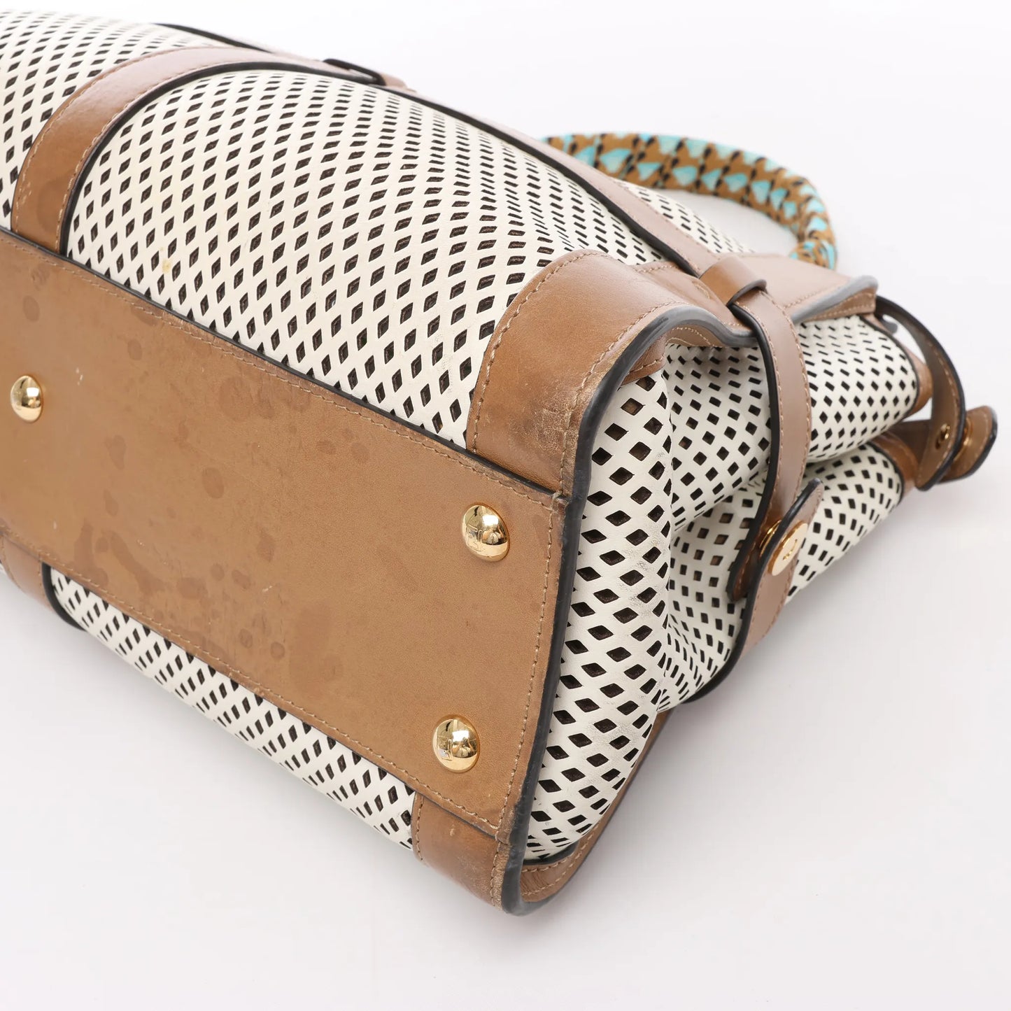 Fendi Peekaboo Regular Perforated Leather 2Way Handbag in Brown x Beige 8BN290