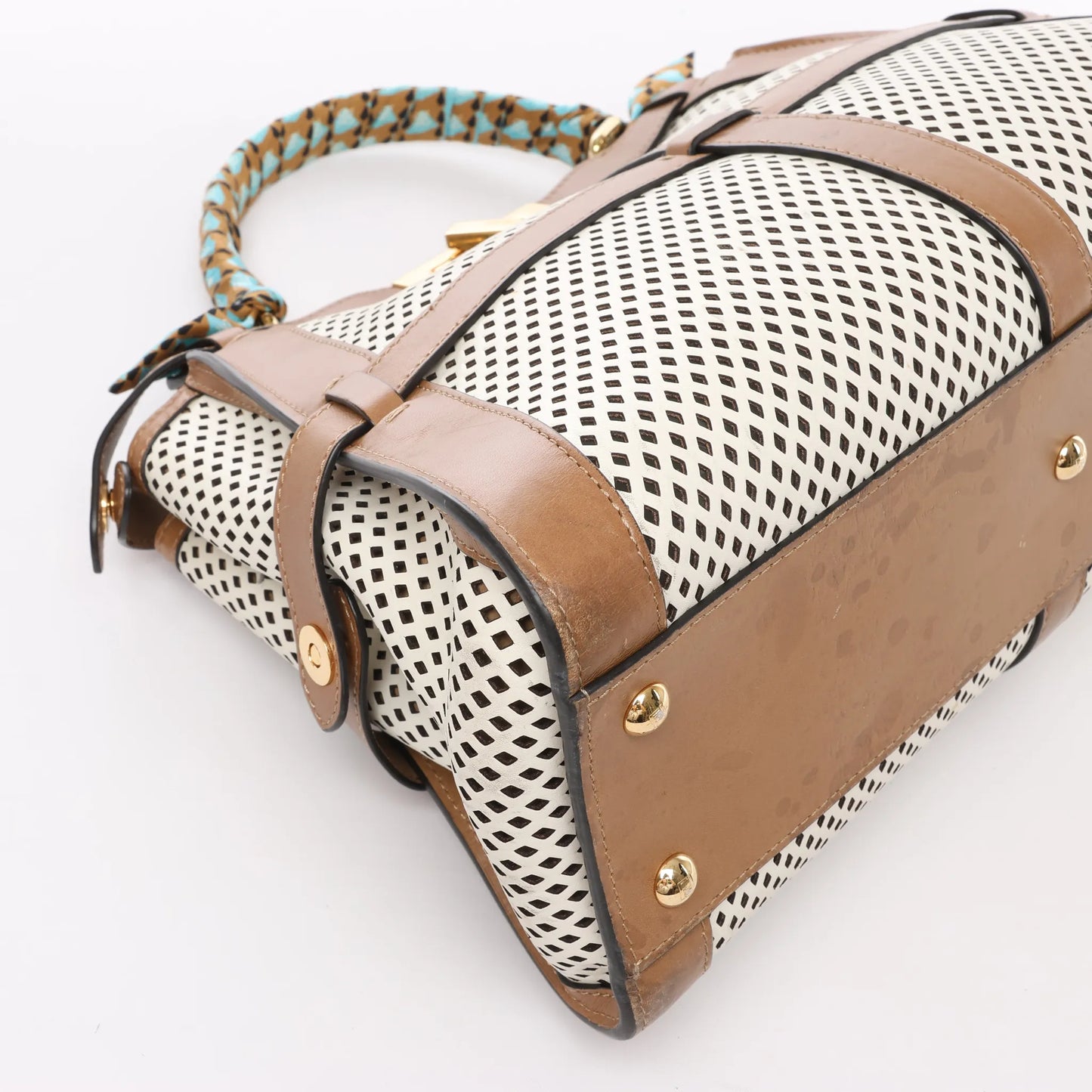 Fendi Peekaboo Regular Perforated Leather 2Way Handbag in Brown x Beige 8BN290