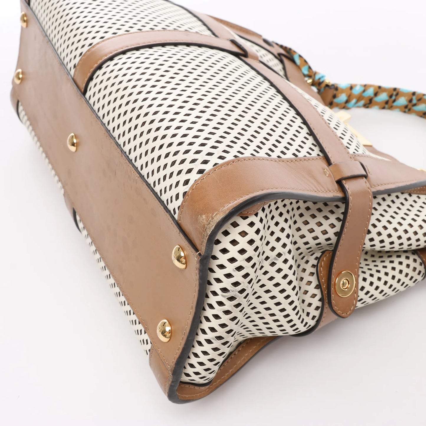 Fendi Peekaboo Regular Perforated Leather 2Way Handbag in Brown x Beige 8BN290