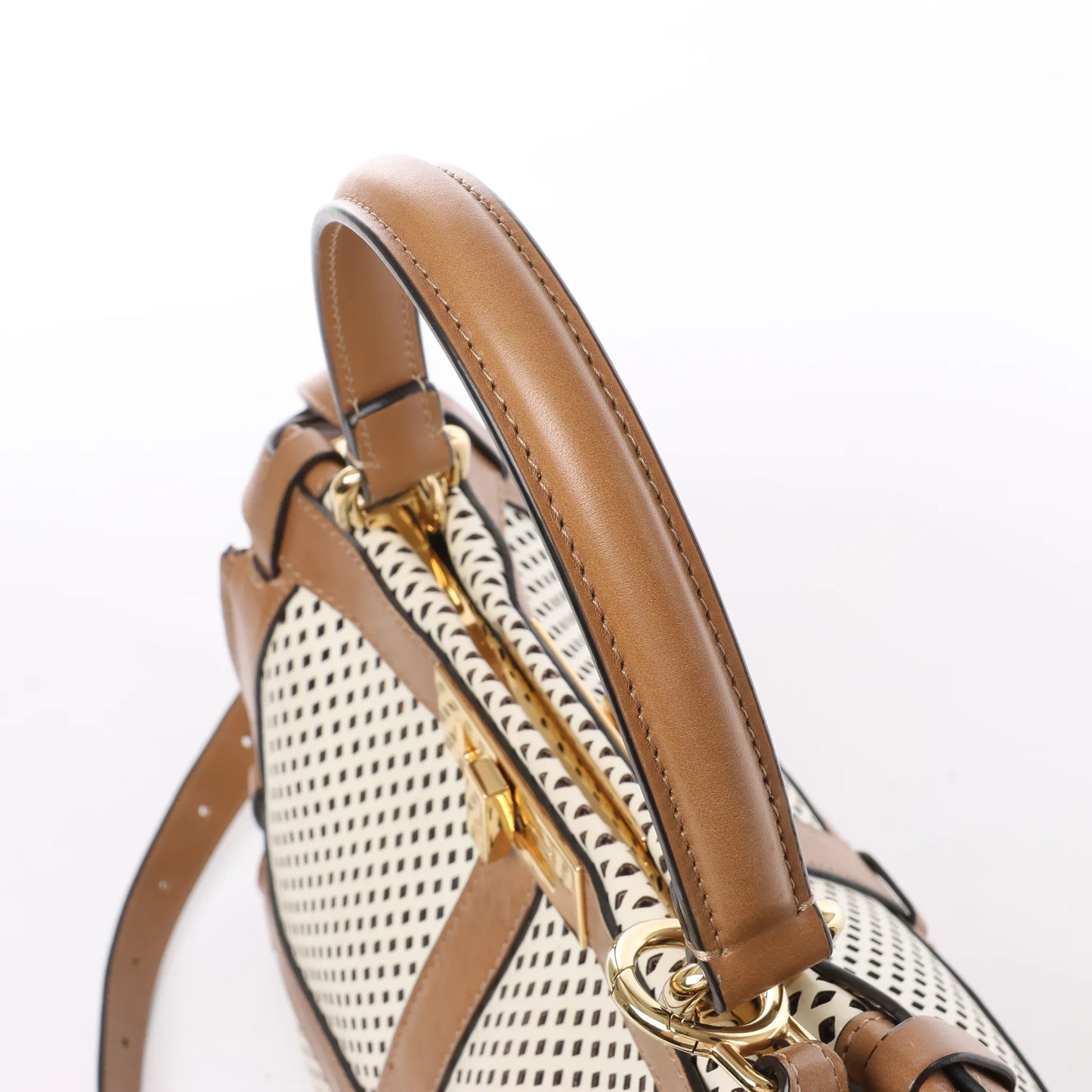 Fendi Peekaboo Regular Perforated Leather 2Way Handbag in Brown x Beige 8BN290