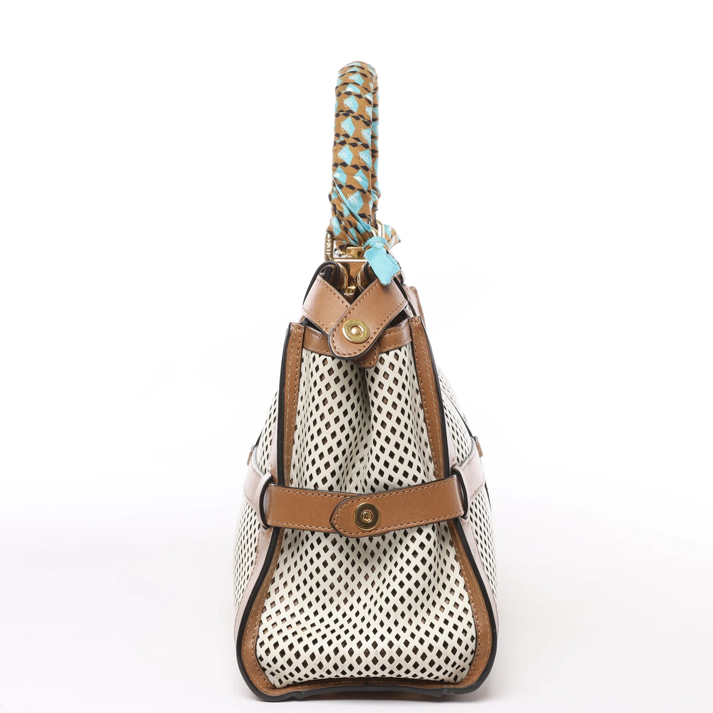 Fendi Peekaboo Regular Perforated Leather 2Way Handbag in Brown x Beige 8BN290