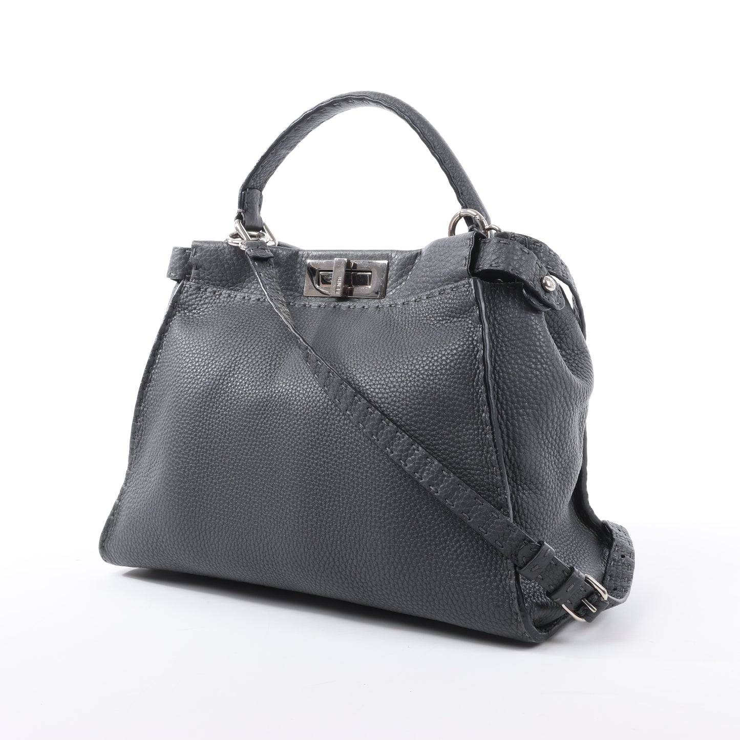 Fendi Peekaboo Regular Selleria Leather 2Way Handbag in Gray 8BN226