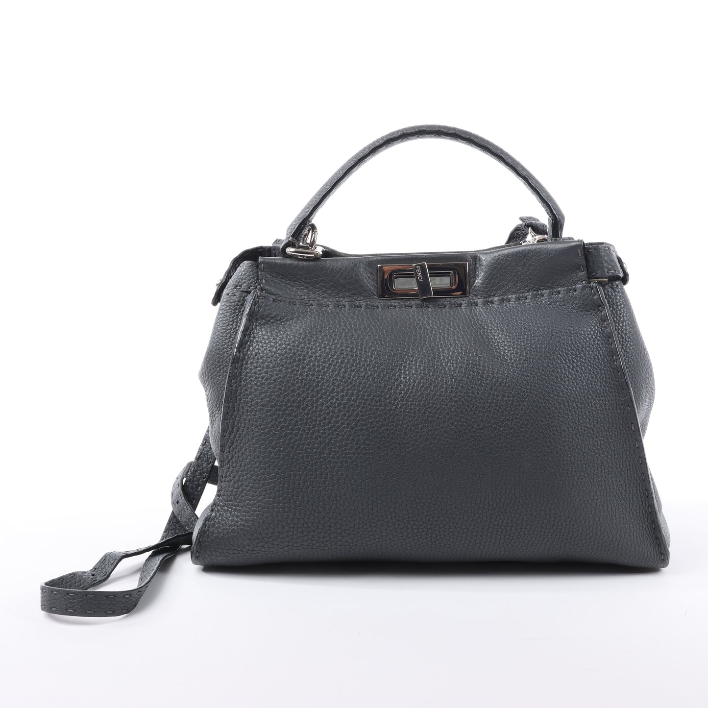 Fendi Peekaboo Regular Selleria Leather 2Way Handbag in Gray 8BN226