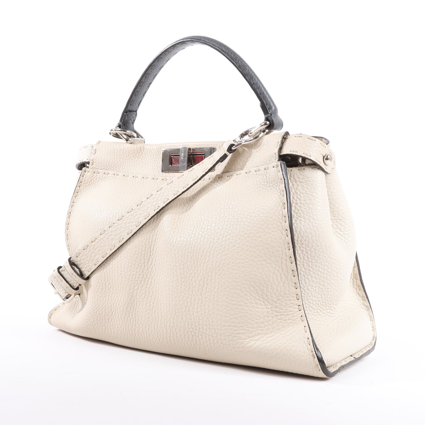Fendi Peekaboo Regular Selleria Leather 2Way Handbag in Beige 8BN290