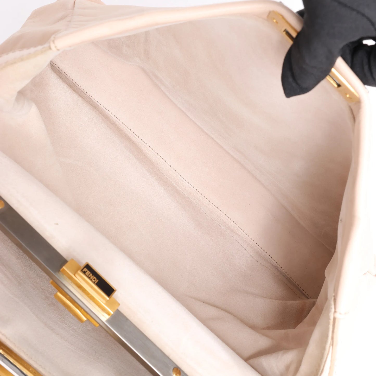 Grand sac à main Fendi Peekaboo en cuir beige poudré 8BN210