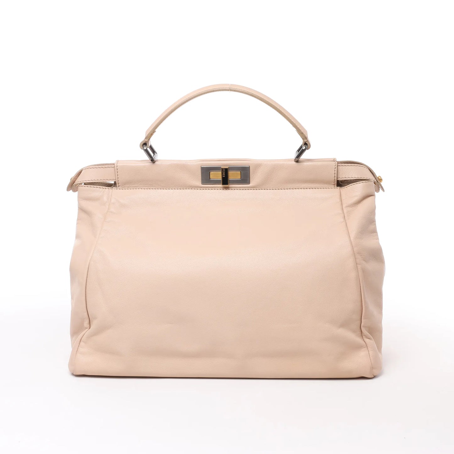 Grand sac à main Fendi Peekaboo en cuir beige poudré 8BN210