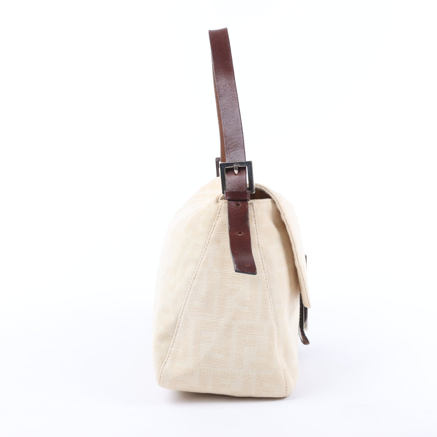 FENDI Mamma Baguette Zucchino Canvas & Leather Shoulder bag in Beige 26325
