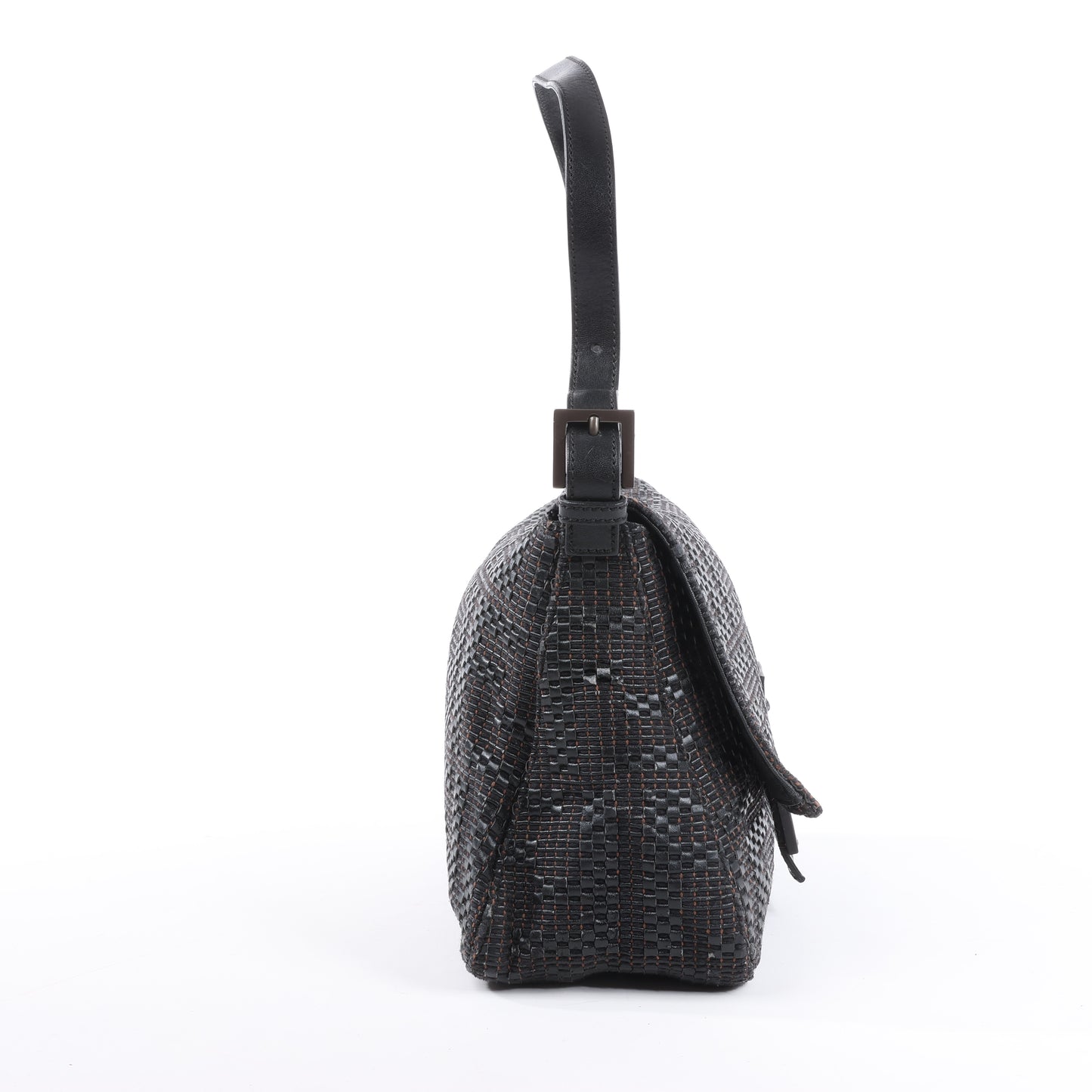 FENDI Zucchino Mamma Baguette Leather Shoulder bag in Black 8BR001