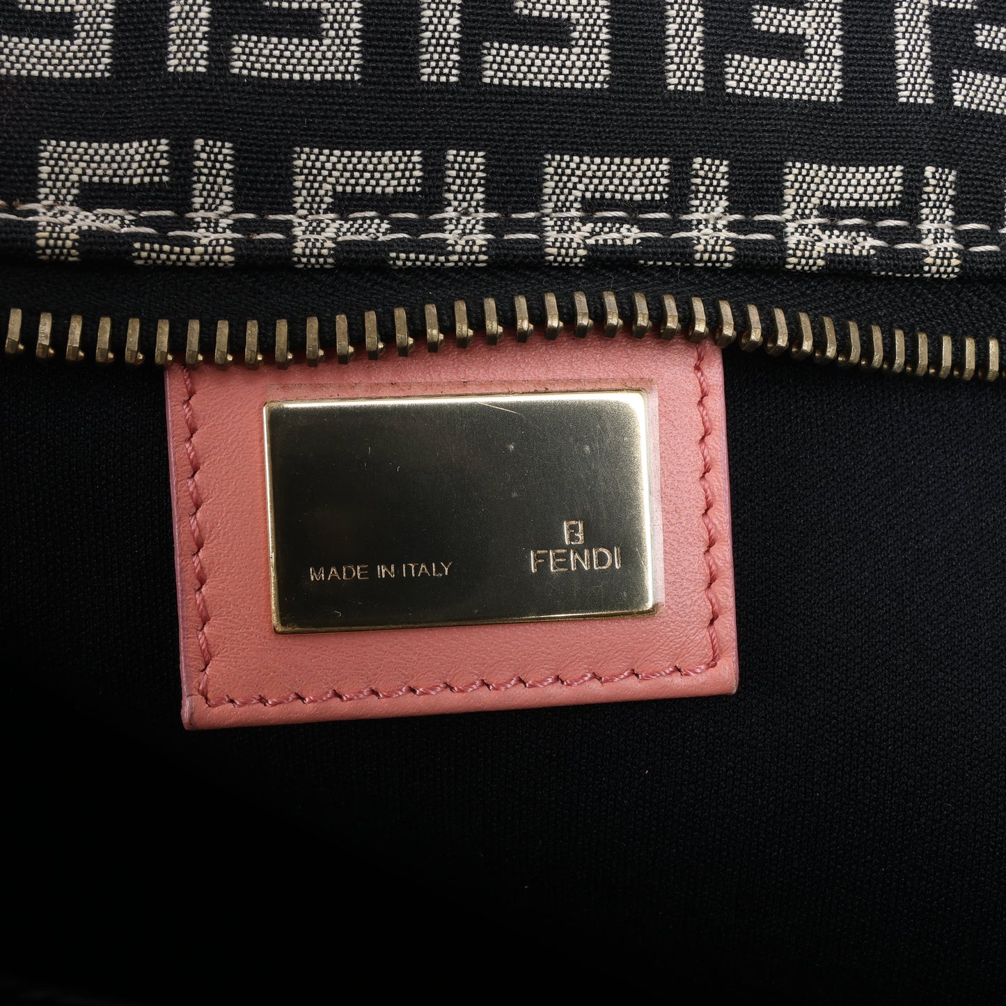 FENDI Zucchino Canvas & Leather Shoulder Bag in Brown x Pink