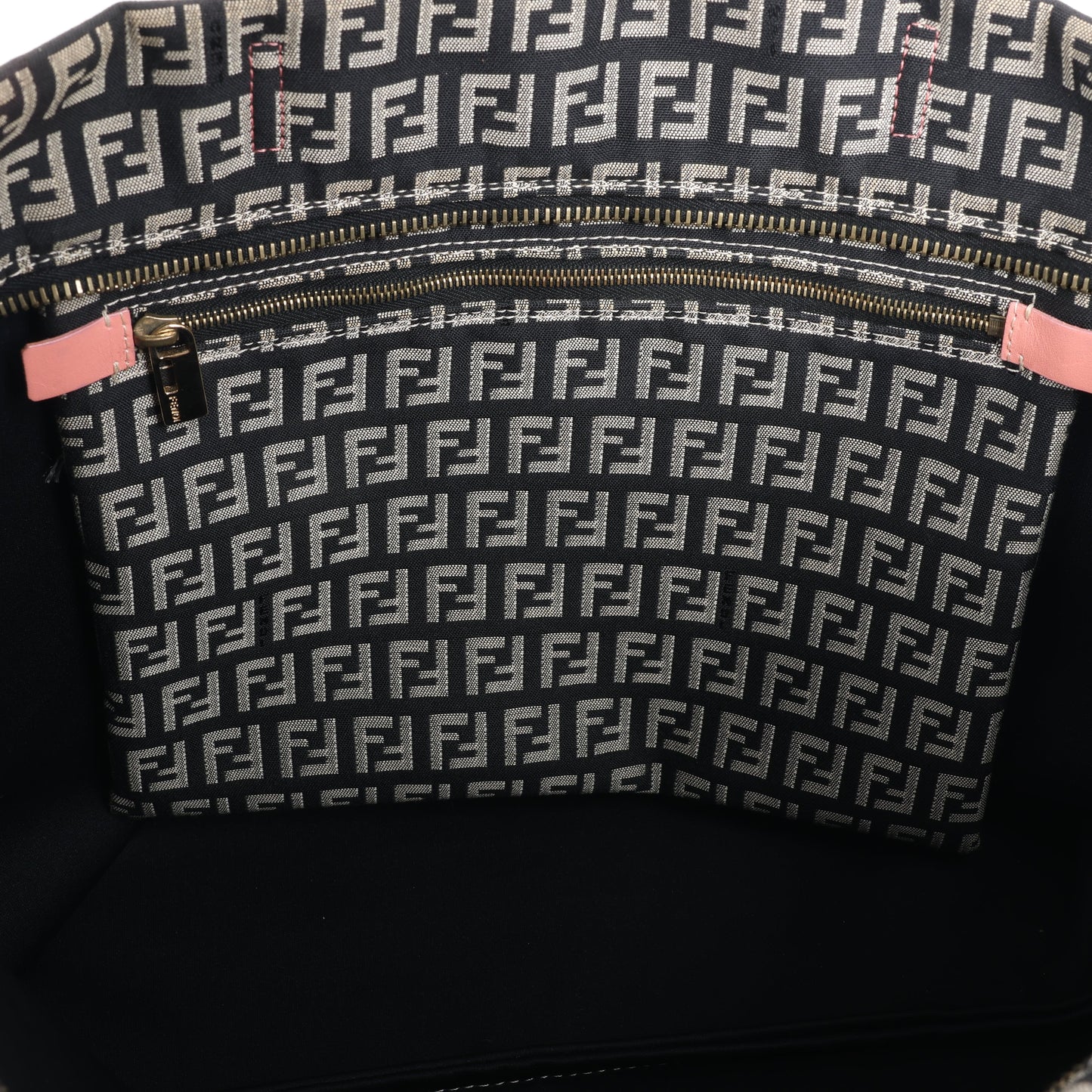 FENDI Zucchino Canvas & Leather Shoulder Bag in Brown x Pink