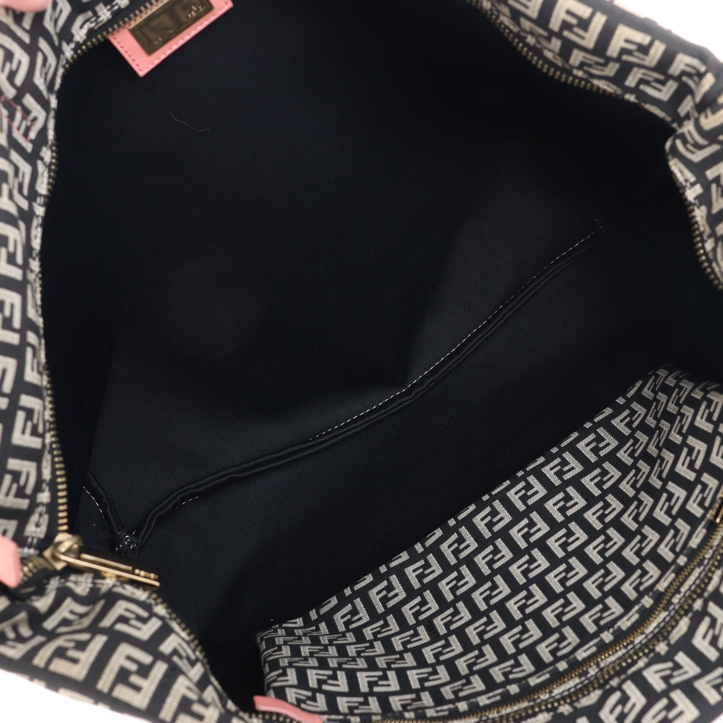 FENDI Zucchino Canvas & Leather Shoulder Bag in Brown x Pink